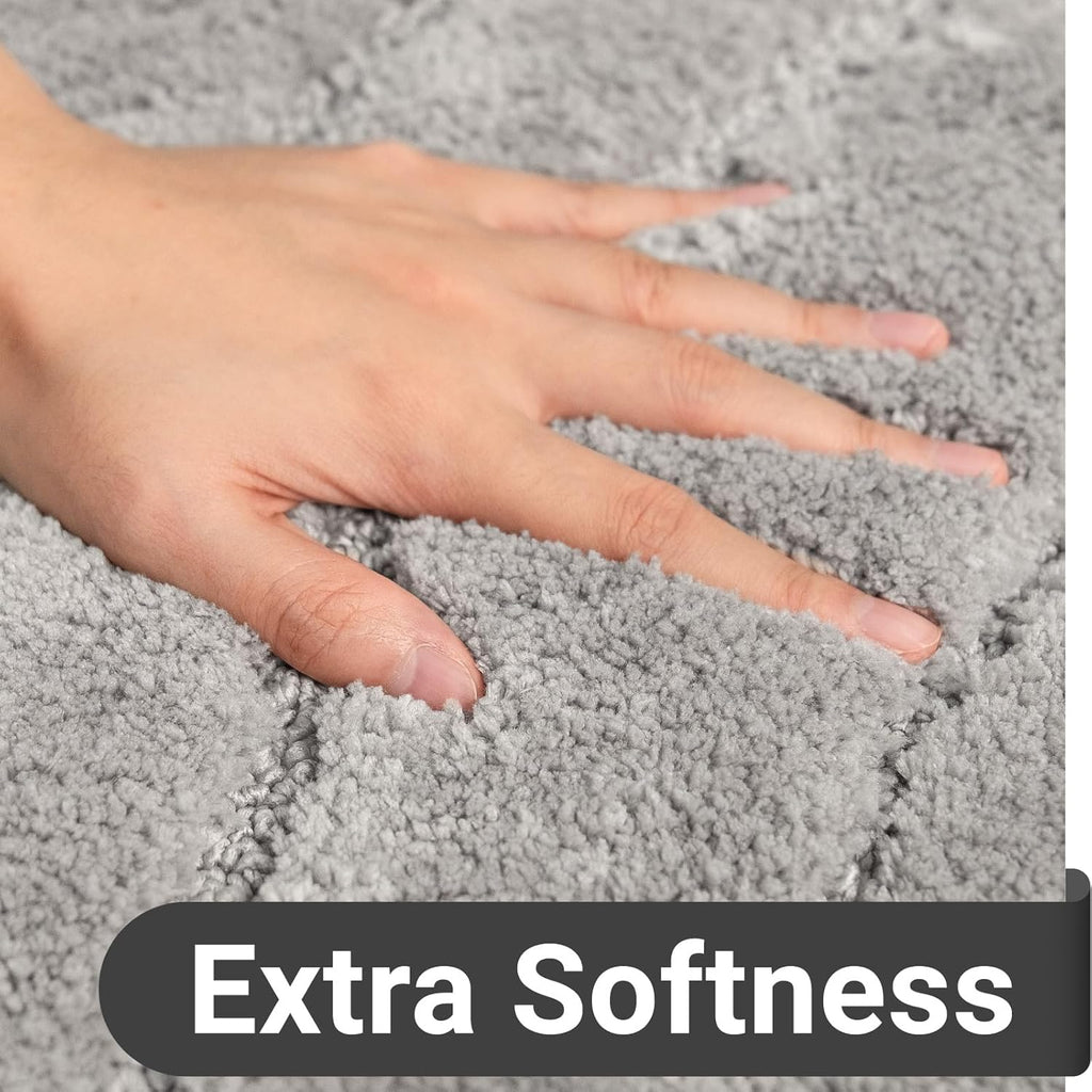 DEXDE Bathroom Rugs Mat Runner 24x60 Inch, Light Gray Bath Rugs Ultra Plush Fluffy Long Non-Slip Machine Wash Dry Bath Mats Large Soft Absorbent Microfiber Carpet for Bathroom Floor Tub Shower