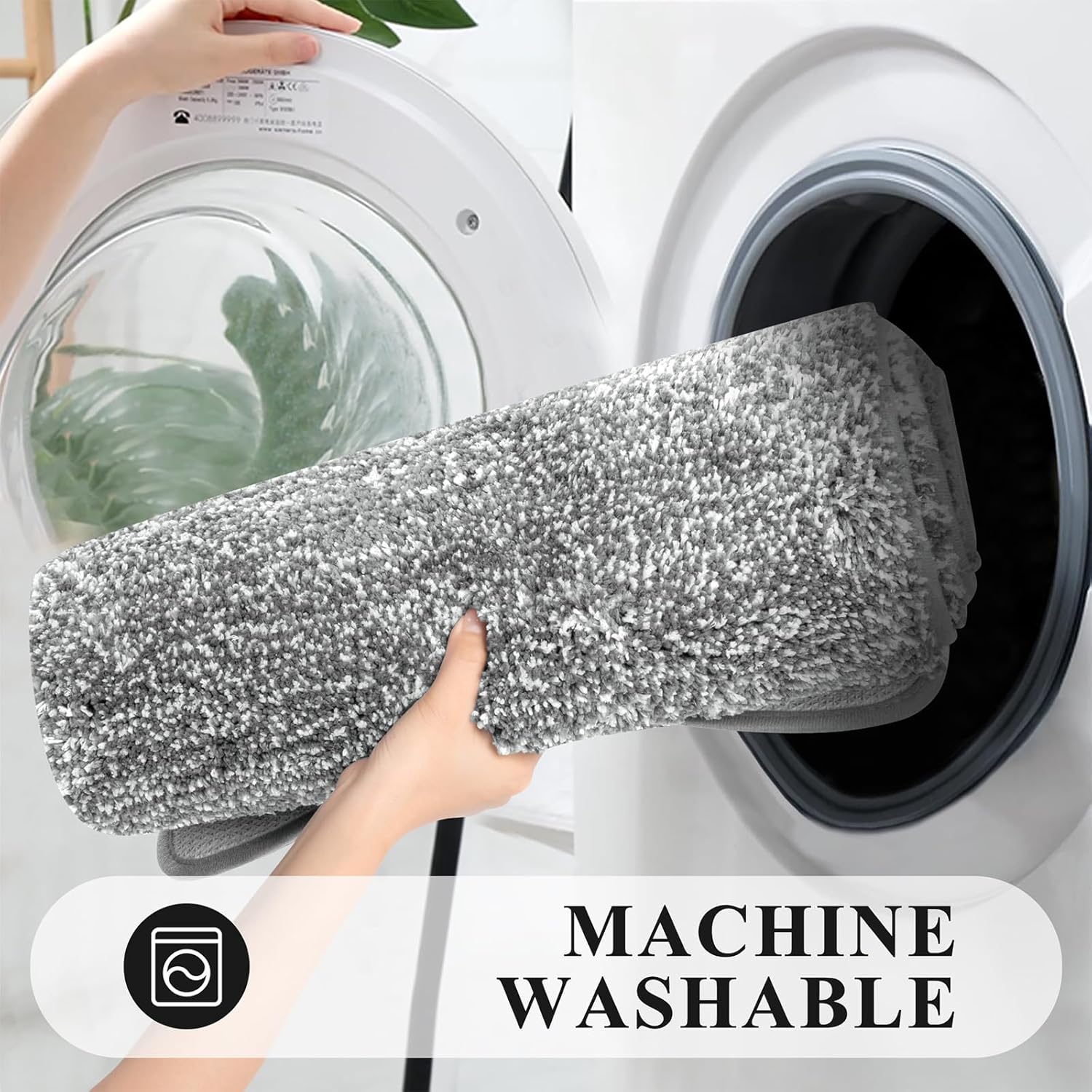 Pauwer Bathroom Rugs Sets 3 Piece Shower Rugs with U-Shaped Contour Toilet Mat Absorbent Microfiber Plush Bath Mats Non Slip Bath Rugs Machine Washable Shaggy Bathroom Floor Mats, Grey