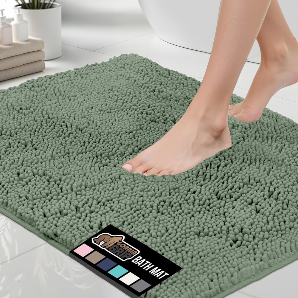 GORILLA GRIP Bath Rug Mat 70x24, Thick Soft Absorbent Chenille, Quick Dry Microfiber Mats, Rubber Backing Washable Shower Floor Rugs, Bathmat Runner, US Designed Bathroom Home Decor Accessories Grey