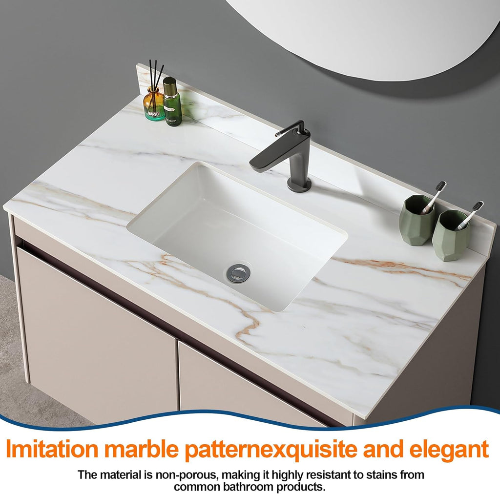 Montary 43"x 22" Bathroom Vanity Top with Undermounted Large Ceramic Sink & Backsplash, Sintered Stone Artificial Marble Vanity Sink Tops with 1 Pre-Drilled Hole for Bathroom, Gray Gold Veins