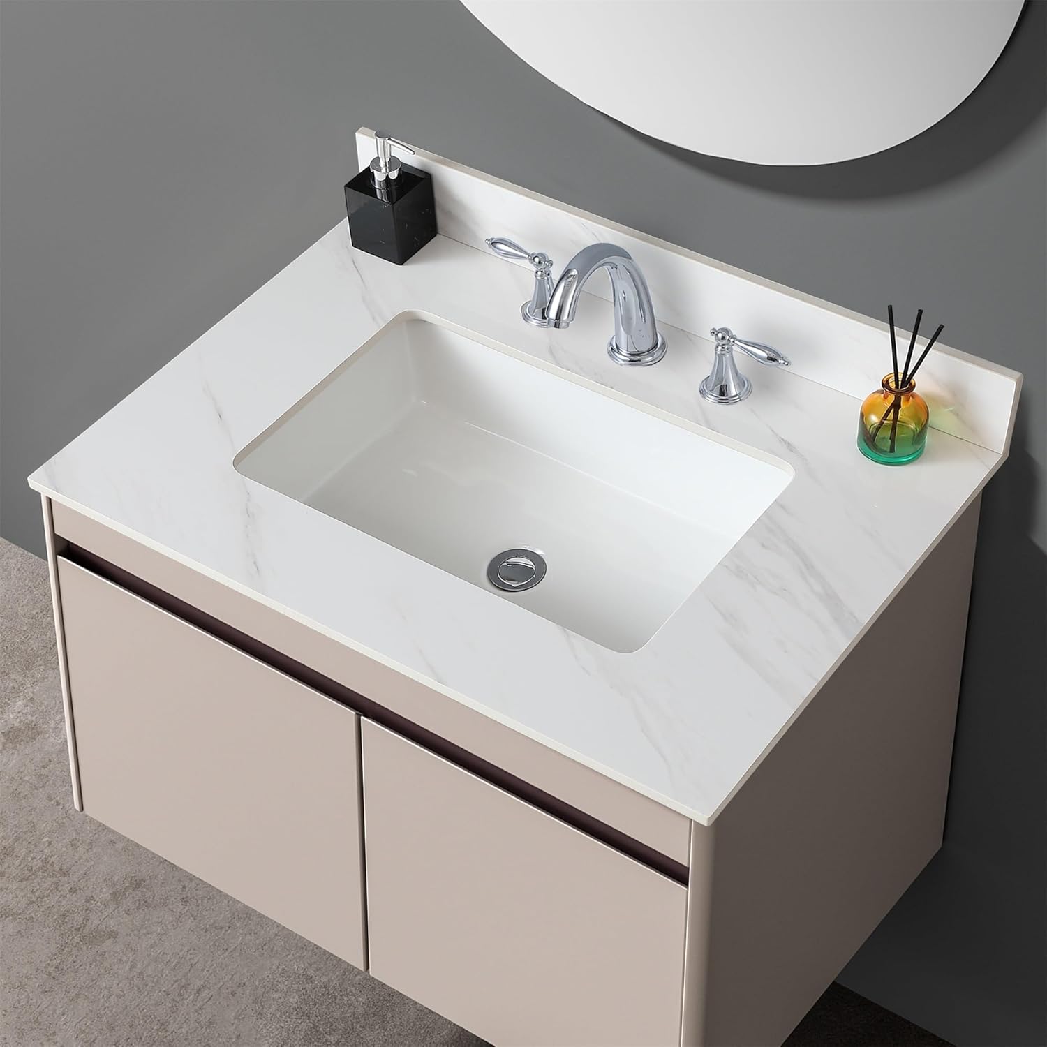 37" Bathroom Vanity Top with Ceramic Undermount Sink & Backsplash,Calacatta Gold Sintered Stone Counter Top, 3 Holes Vanity Sink Top