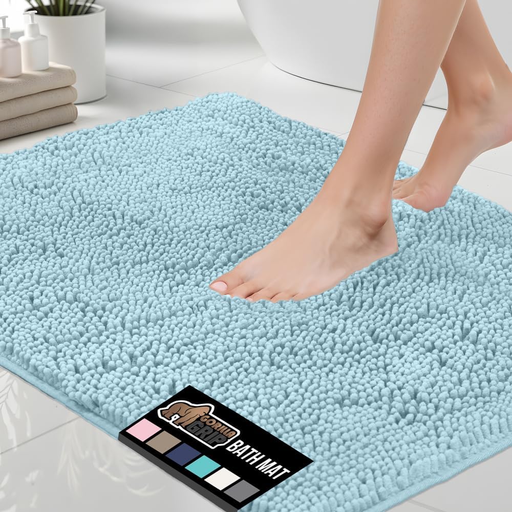 GORILLA GRIP Bath Rug Mat 70x24, Thick Soft Absorbent Chenille, Quick Dry Microfiber Mats, Rubber Backing Washable Shower Floor Rugs, Bathmat Runner, US Designed Bathroom Home Decor Accessories Grey