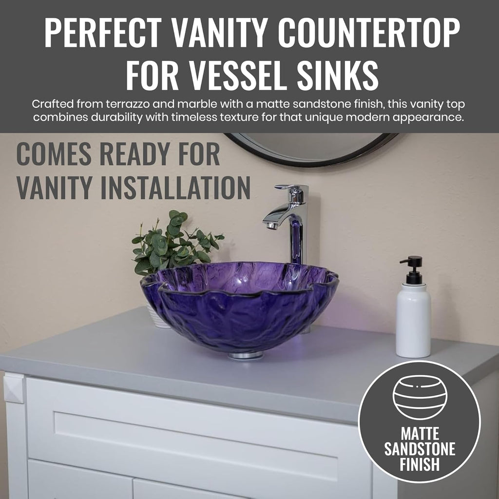 Eden Bath White 37"x22" Terrazzo Vanity Countertop - Pre-Drilled for Vessel Sinks