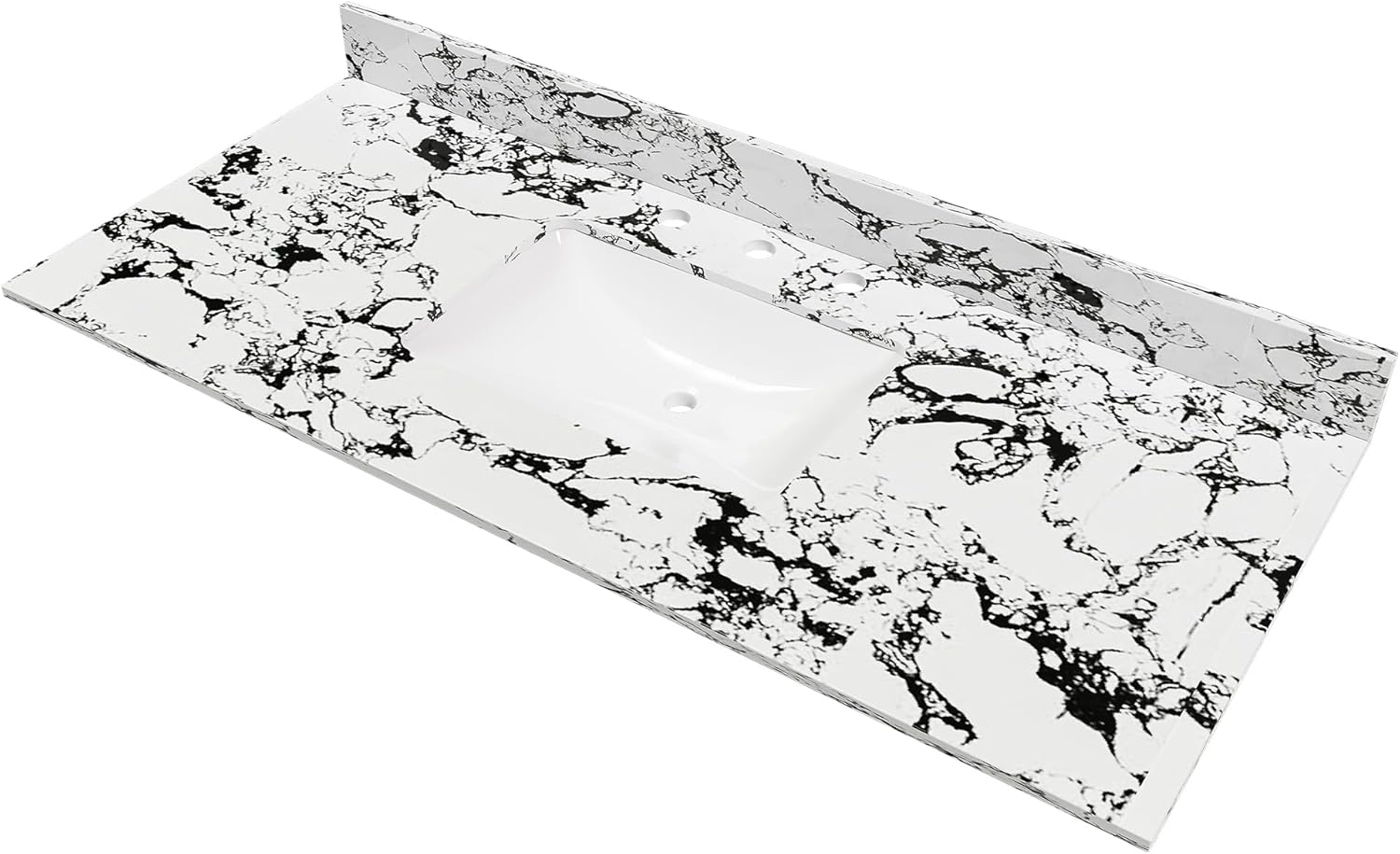 Montary 49"x 22" Artificial Marble Bathroom Vanity Top with Undermounted Ceramic Sink & Backsplash, Engineered Stone Bathroom Vanity Sink Tops with 3 Pre-Drilled Hole, Panda White