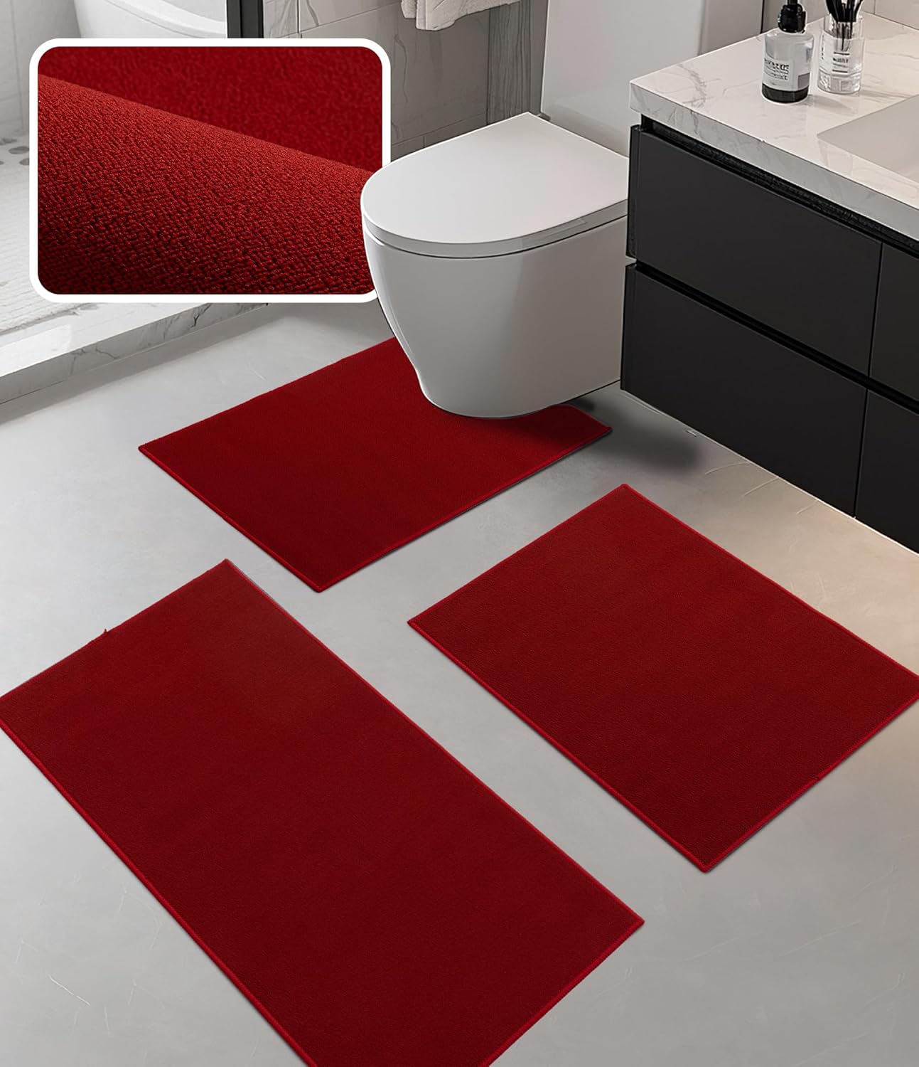 YIHOUSE Bathroom Rug Sets 2 Piece, Ultra Thin Bath Mat Fit Under Door, Quick Dry Absorbent Bath Mat for Bathroom Non Slip Machine Washable Floor Mat (Black, 2 Piece)