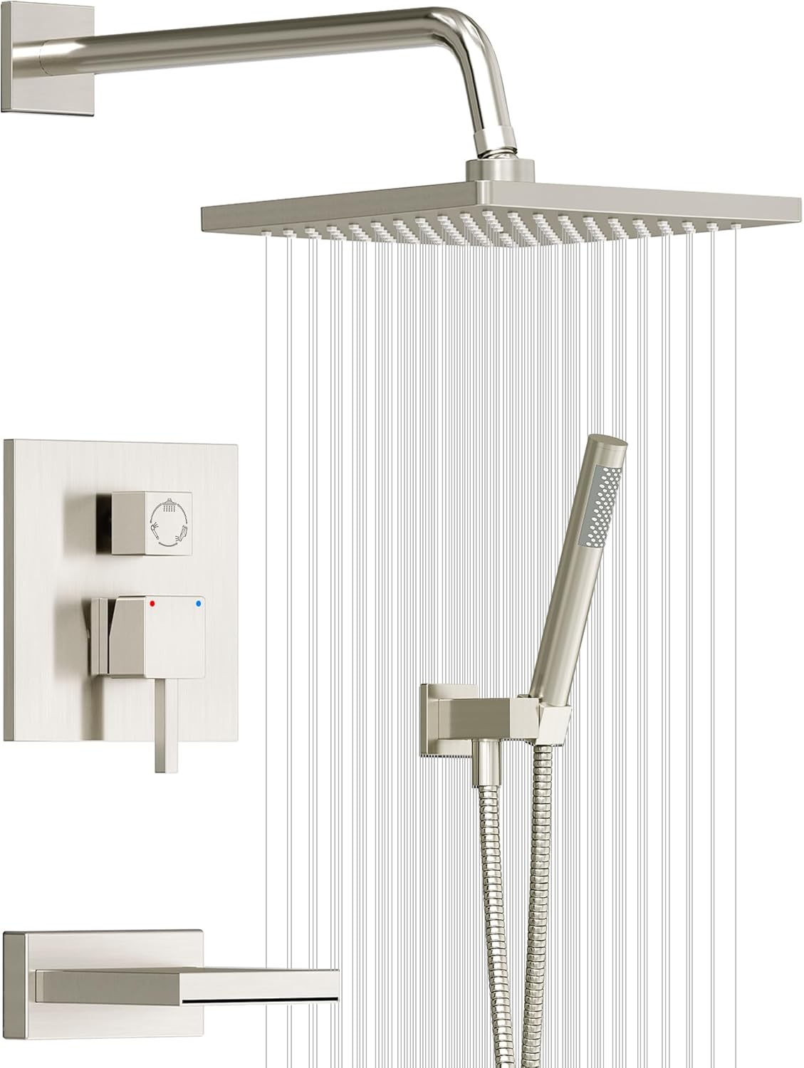 Esnbia Shower System with Tub Spout,Black Bathtub Shower Faucet Set,10 Inches Rain Shower Heads with Handheld Spary Combo, Tub Shower Kit with 3-Way Shower Valve, Matte Black