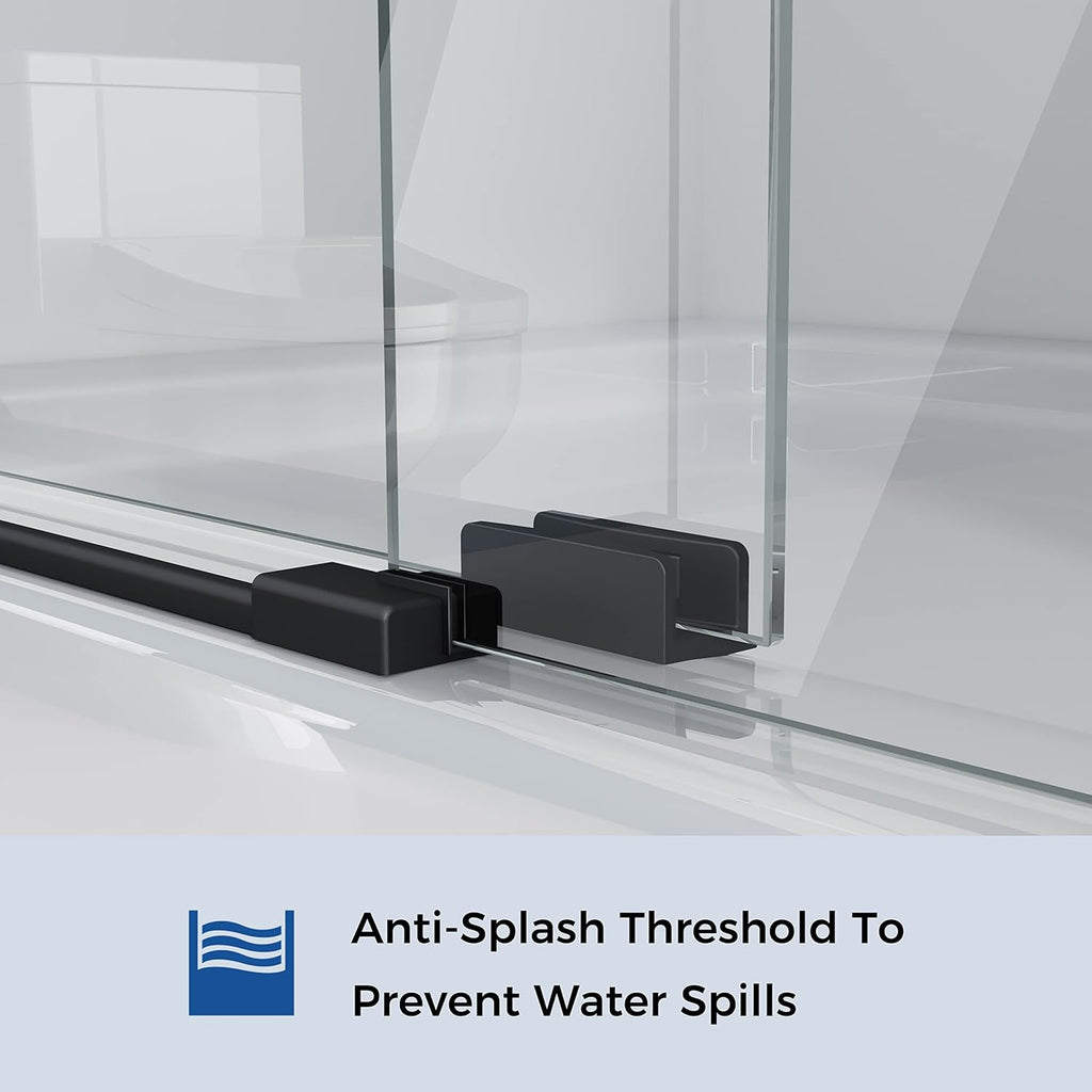 DELAVIN 56-60" W x 59" H Frameless Sliding Bathtub Door, Tub Shower Door, Bathtub Glass Door, Bathtub Shower Door, 5/16" (8mm) Certified Clear Tempered Glass, Stainless Steel Frame, Matte Black