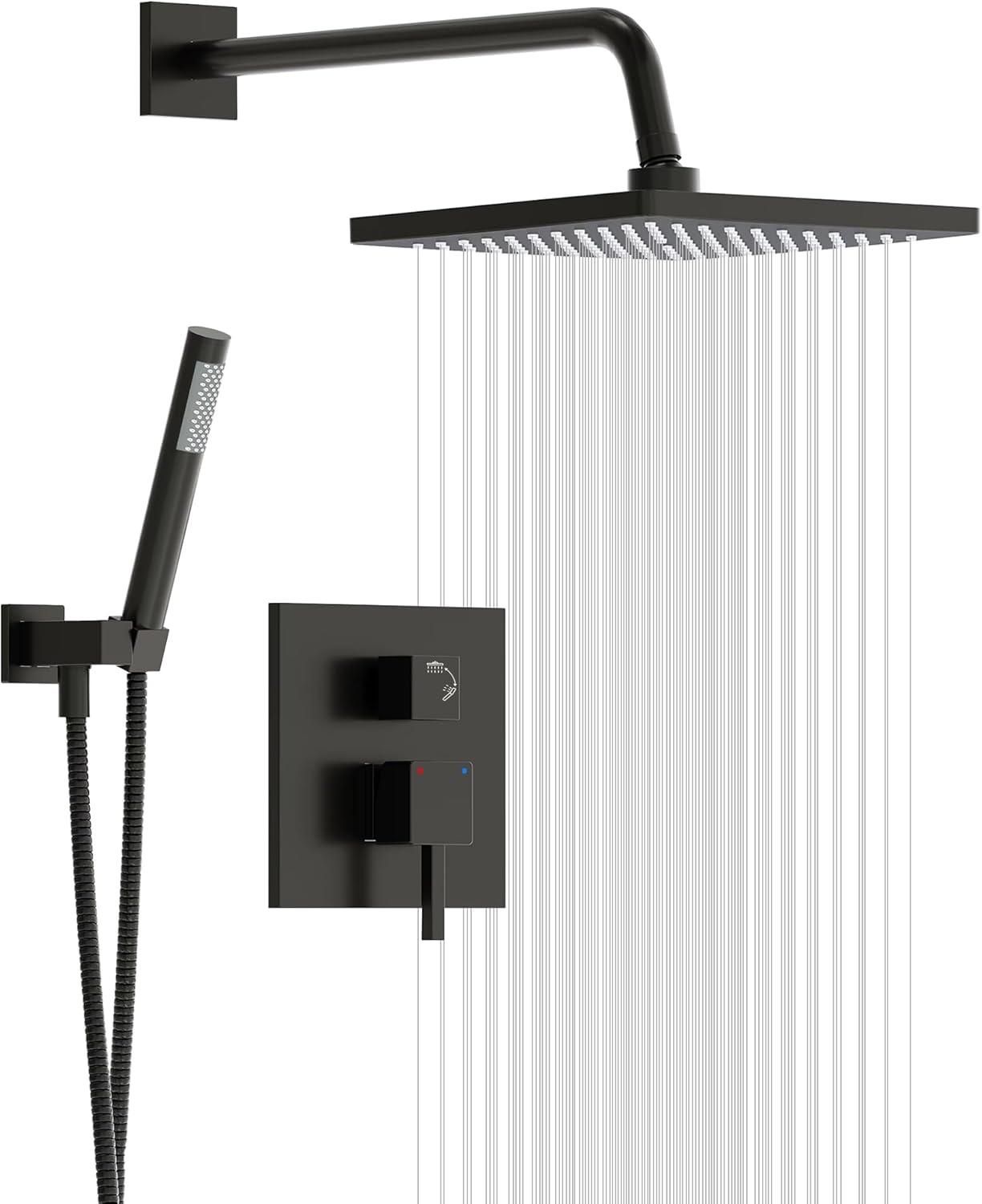 Esnbia Shower System with Tub Spout,Black Bathtub Shower Faucet Set,10 Inches Rain Shower Heads with Handheld Spary Combo, Tub Shower Kit with 3-Way Shower Valve, Matte Black