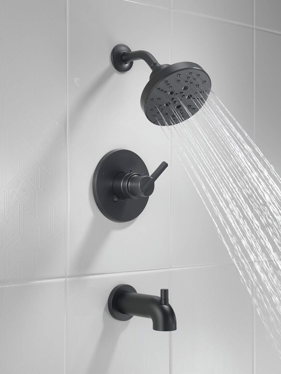 Delta Nicoli 14 Series H2Okinetic Bathtub and Shower Faucet Set, Matte Black Shower Head and Handle Set, Valve Trim Kit, Matte Black 144749-BL (Valve Included)