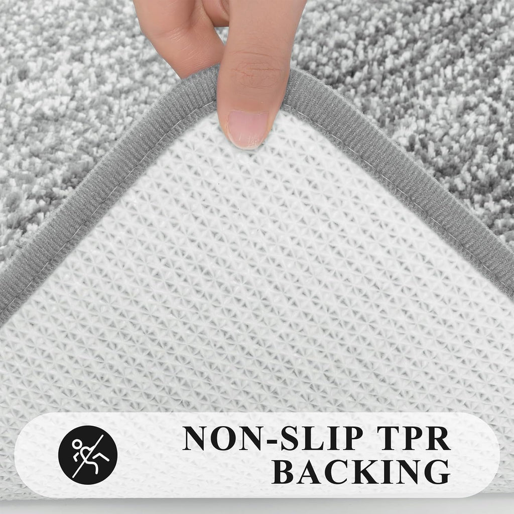 Pauwer Bathroom Rugs Sets 3 Piece Shower Rugs with U-Shaped Contour Toilet Mat Absorbent Microfiber Plush Bath Mats Non Slip Bath Rugs Machine Washable Shaggy Bathroom Floor Mats, Grey