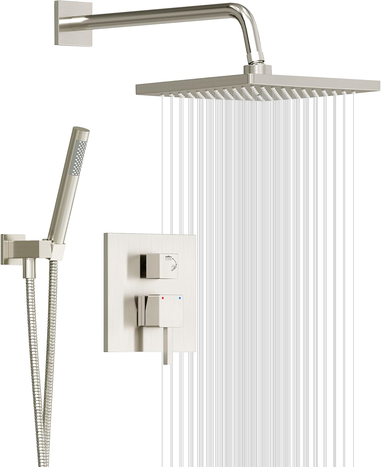 Esnbia Shower System with Tub Spout,Black Bathtub Shower Faucet Set,10 Inches Rain Shower Heads with Handheld Spary Combo, Tub Shower Kit with 3-Way Shower Valve, Matte Black