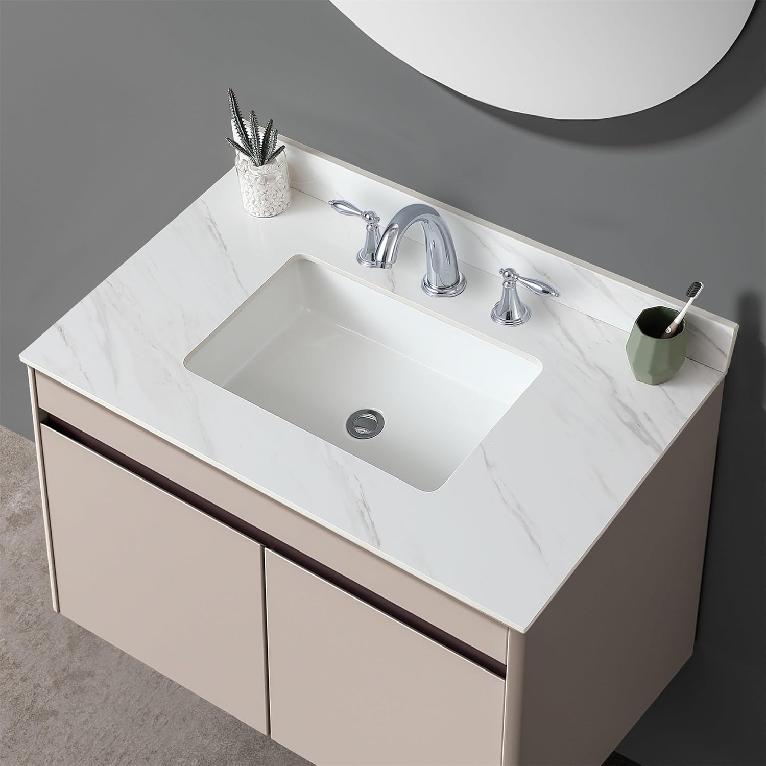 37" Bathroom Vanity Top with Ceramic Undermount Sink & Backsplash,Calacatta Gold Sintered Stone Counter Top, 3 Holes Vanity Sink Top