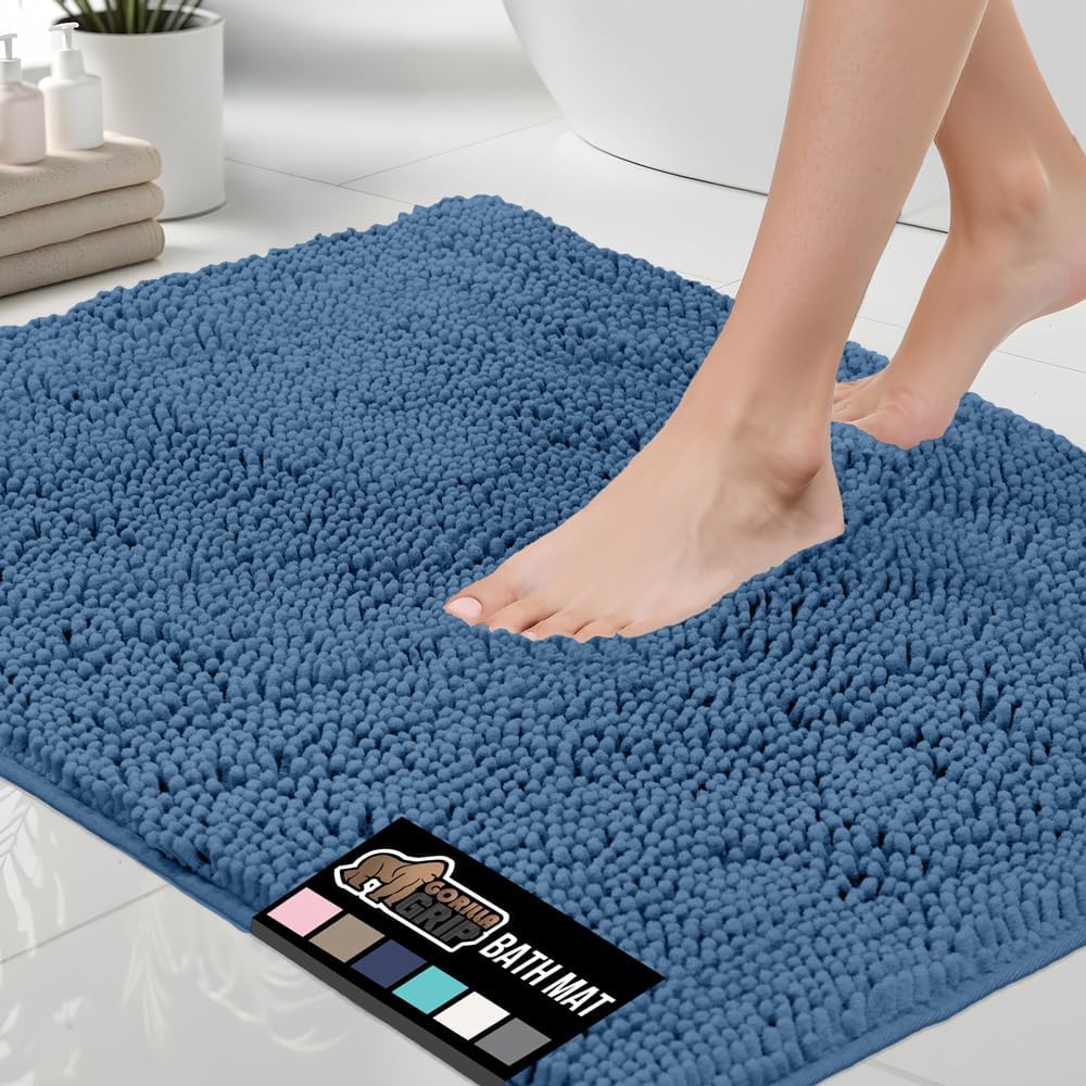GORILLA GRIP Bath Rug Mat 70x24, Thick Soft Absorbent Chenille, Quick Dry Microfiber Mats, Rubber Backing Washable Shower Floor Rugs, Bathmat Runner, US Designed Bathroom Home Decor Accessories Grey