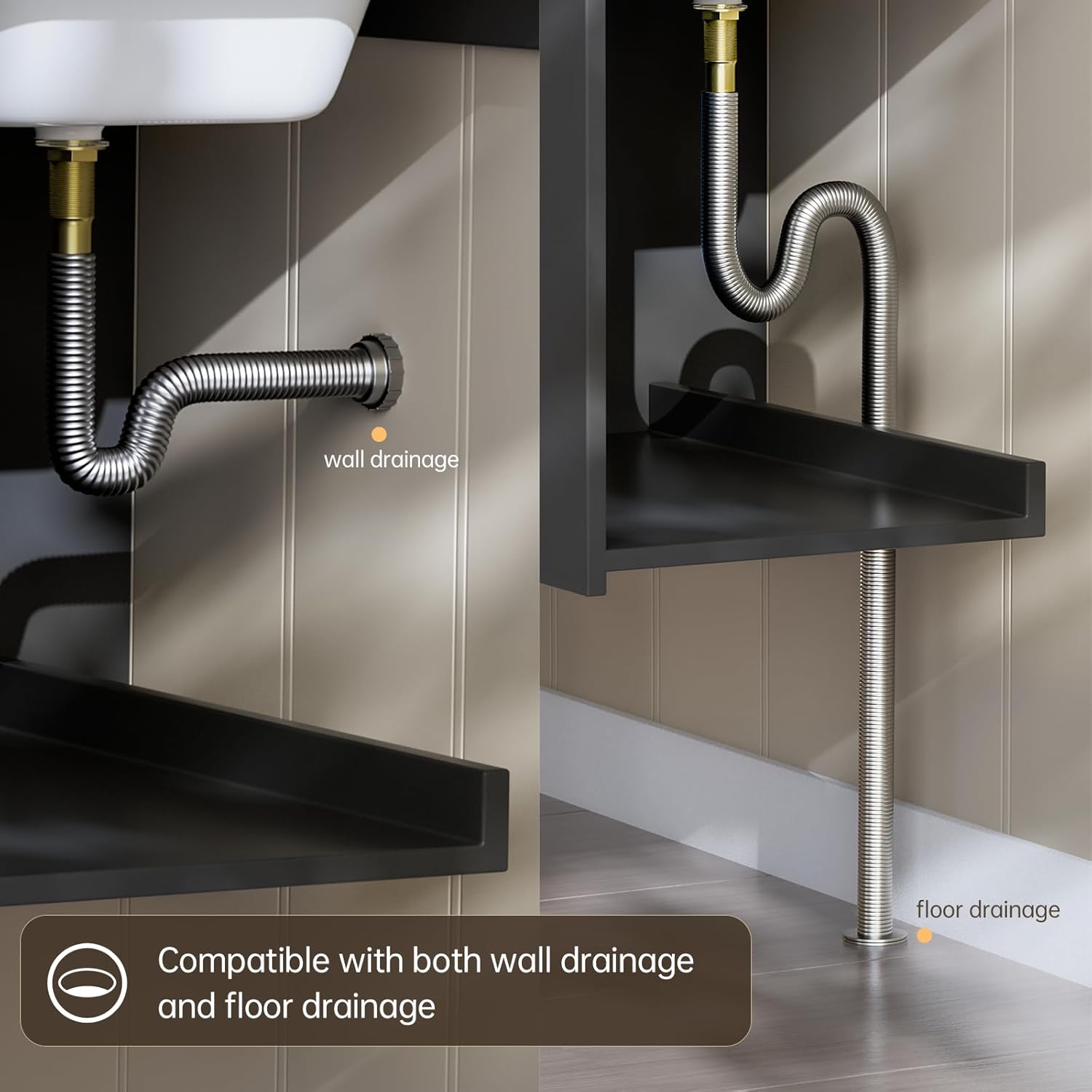 phiestina Pre-Assembled 24 Inch Floating Bathroom Vanity, Wall Mounted Black Cabinet with 2 Soft-Close Doors,3 Holes Ceramic Countertop Sink Combo,No Faucet,BV08-24-BLACK