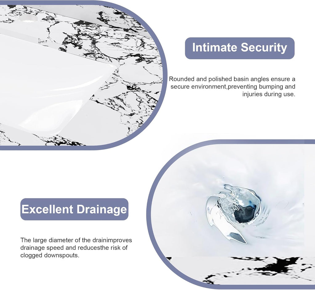 Montary 49"x 22" Artificial Marble Bathroom Vanity Top with Undermounted Ceramic Sink & Backsplash, Engineered Stone Bathroom Vanity Sink Tops with 3 Pre-Drilled Hole, Panda White