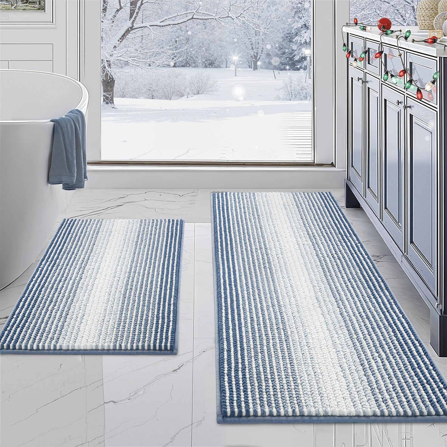 BSICPRO Bathroom Rugs and Mats Sets, 2 Piece Thick Absorbent Chenille Bath Mat Rug Set Non Slip, Soft Shaggy Bath Room Floor Mats for Bathroom, Machine Washable (Sage, 20" x 47" Plus 16" x 24")