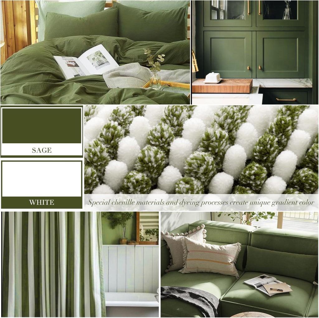 BSICPRO Bathroom Rugs and Mats Sets, 2 Piece Thick Absorbent Chenille Bath Mat Rug Set Non Slip, Soft Shaggy Bath Room Floor Mats for Bathroom, Machine Washable (Sage, 20" x 47" Plus 16" x 24")