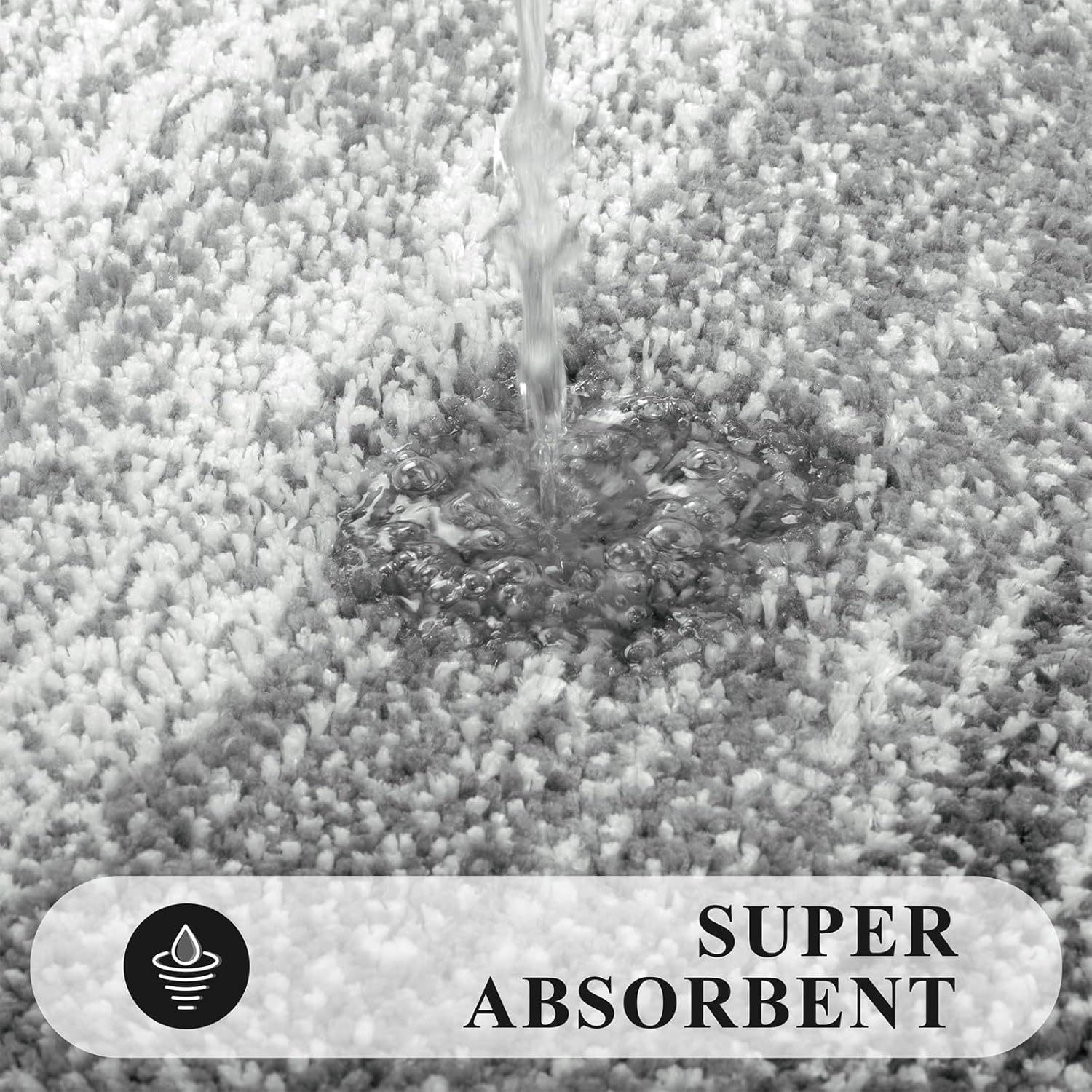 Pauwer Bathroom Rugs Sets 3 Piece Shower Rugs with U-Shaped Contour Toilet Mat Absorbent Microfiber Plush Bath Mats Non Slip Bath Rugs Machine Washable Shaggy Bathroom Floor Mats, Grey