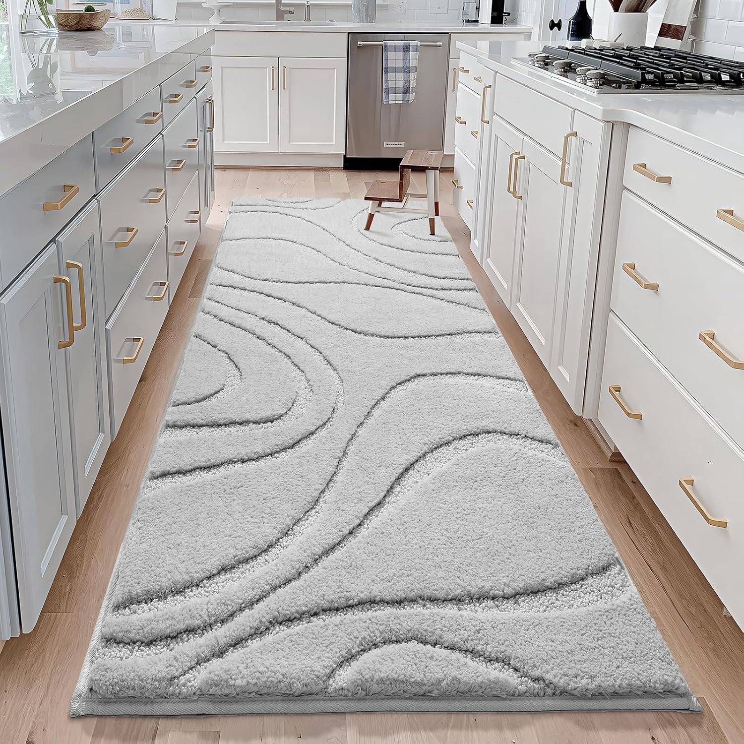 DEXDE Bathroom Rugs Mat Runner 24x60 Inch, Light Gray Bath Rugs Ultra Plush Fluffy Long Non-Slip Machine Wash Dry Bath Mats Large Soft Absorbent Microfiber Carpet for Bathroom Floor Tub Shower