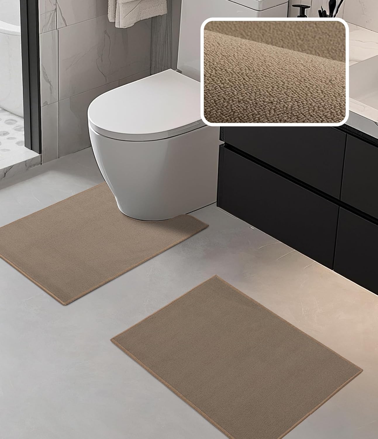 YIHOUSE Bathroom Rug Sets 2 Piece, Ultra Thin Bath Mat Fit Under Door, Quick Dry Absorbent Bath Mat for Bathroom Non Slip Machine Washable Floor Mat (Black, 2 Piece)