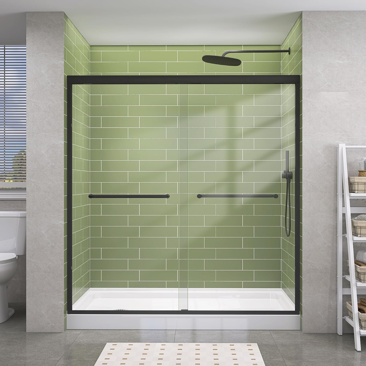 GETPRO Tub Shower Door Sliding 57-60 in. W x 58 in. H Semi-Frameless Bypass Double Sliding Bathroom Glass Tub Door,1/4 inch Clear Tempered Glass Bathtub Door Matte Black