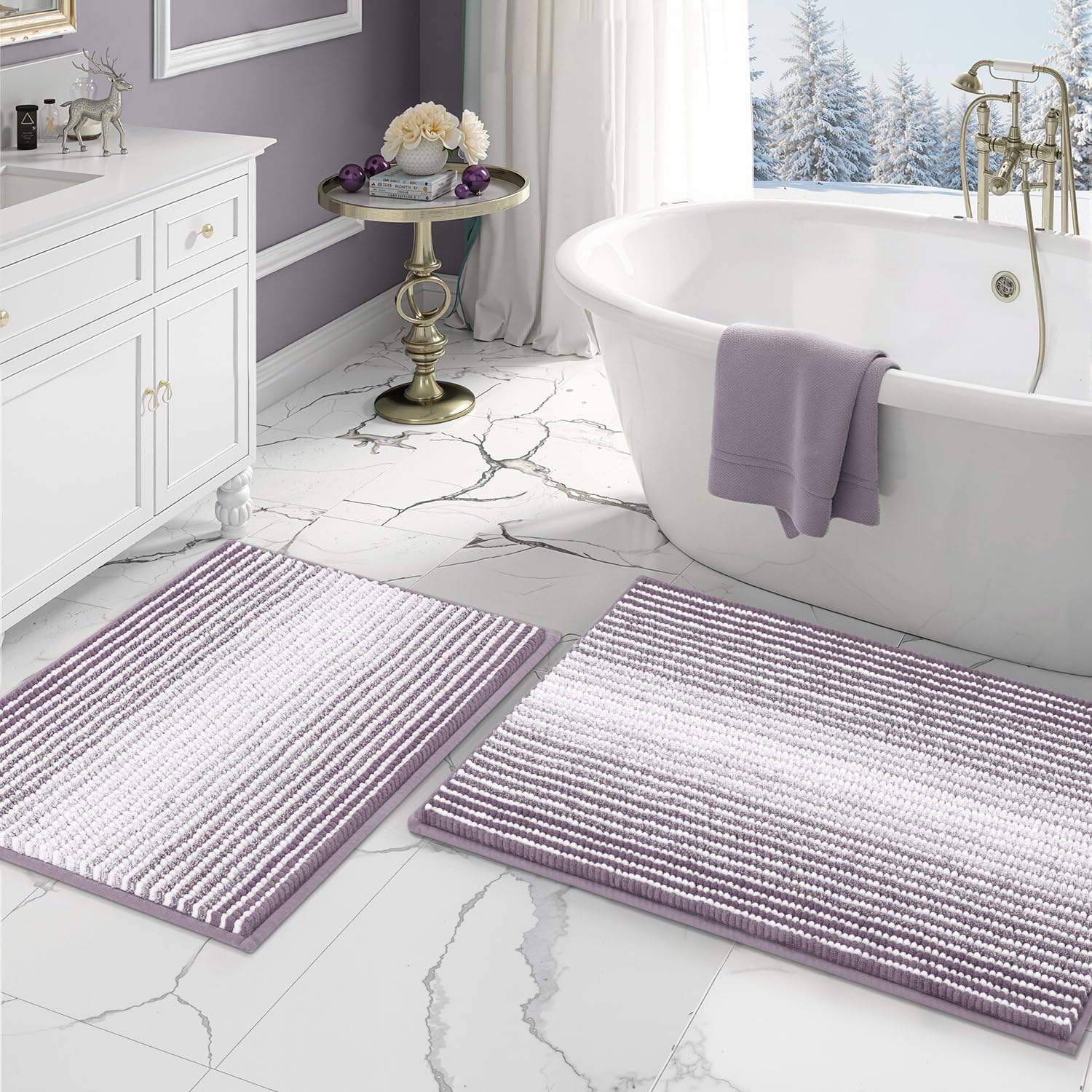 BSICPRO Bathroom Rugs and Mats Sets, 2 Piece Thick Absorbent Chenille Bath Mat Rug Set Non Slip, Soft Shaggy Bath Room Floor Mats for Bathroom, Machine Washable (Sage, 20" x 47" Plus 16" x 24")