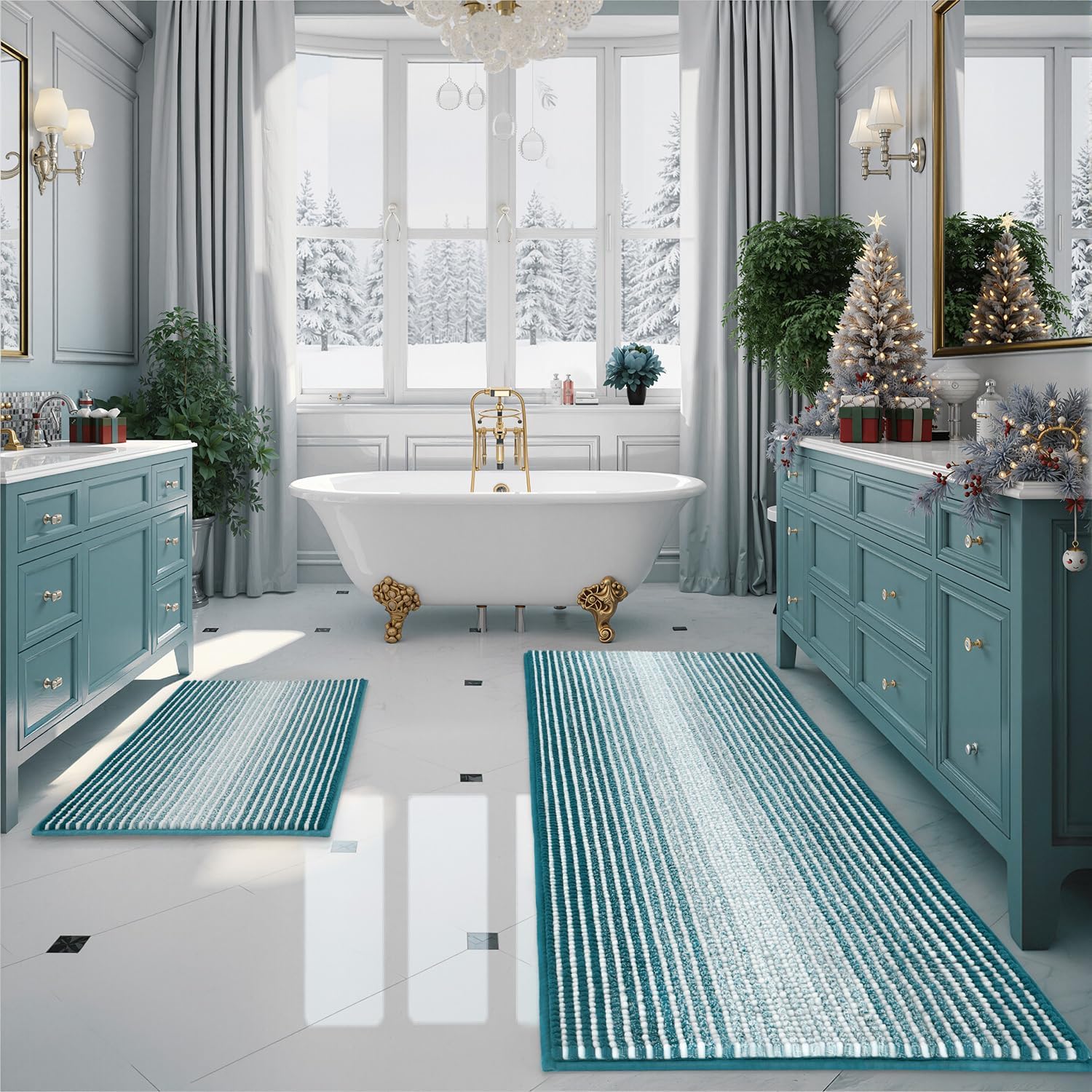 BSICPRO Bathroom Rugs and Mats Sets, 2 Piece Thick Absorbent Chenille Bath Mat Rug Set Non Slip, Soft Shaggy Bath Room Floor Mats for Bathroom, Machine Washable (Sage, 20" x 47" Plus 16" x 24")