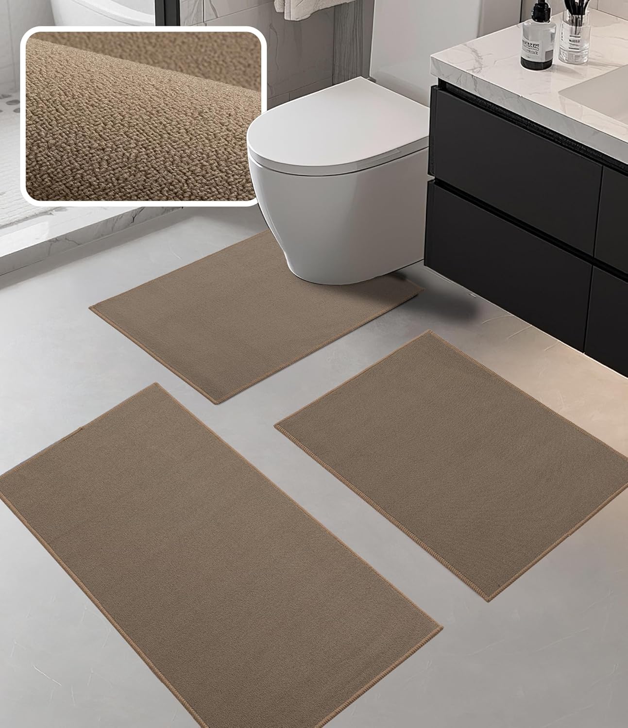 YIHOUSE Bathroom Rug Sets 2 Piece, Ultra Thin Bath Mat Fit Under Door, Quick Dry Absorbent Bath Mat for Bathroom Non Slip Machine Washable Floor Mat (Black, 2 Piece)