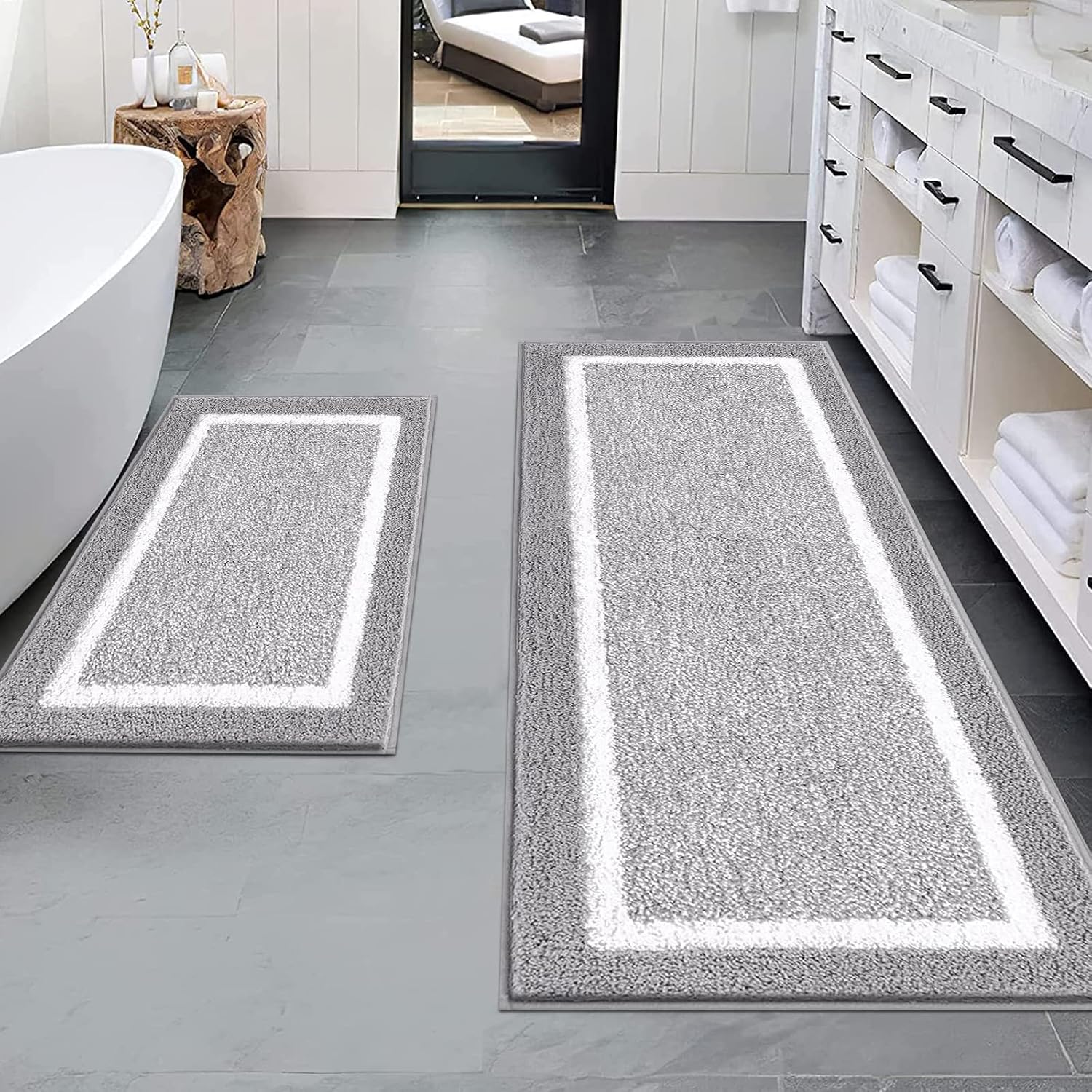 Pauwer Bathroom Rug Mat Set 3 Piece, Microfiber Shaggy Bath Set, Non-Slip Ultra Soft Carpet Mats, Absorbent with U-Shaped Toilet for Bathroom, Tub, Shower, Dark Grey