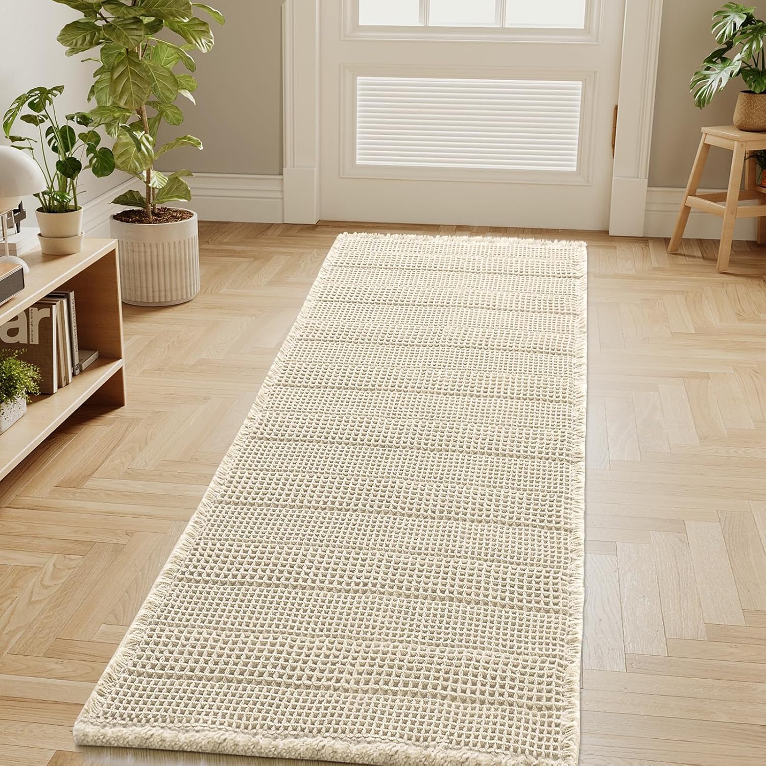 H.VERSAILTEX Waffle Bath Mat Super Absorbent Bathroom Mats Non Slip Bath Rugs for Bathroom Floor Machine Washable Ultra Soft Bathroom Rugs for Beside Tub, (32 x 20 Plus 24 x 60 - Inches, Irish Cream)