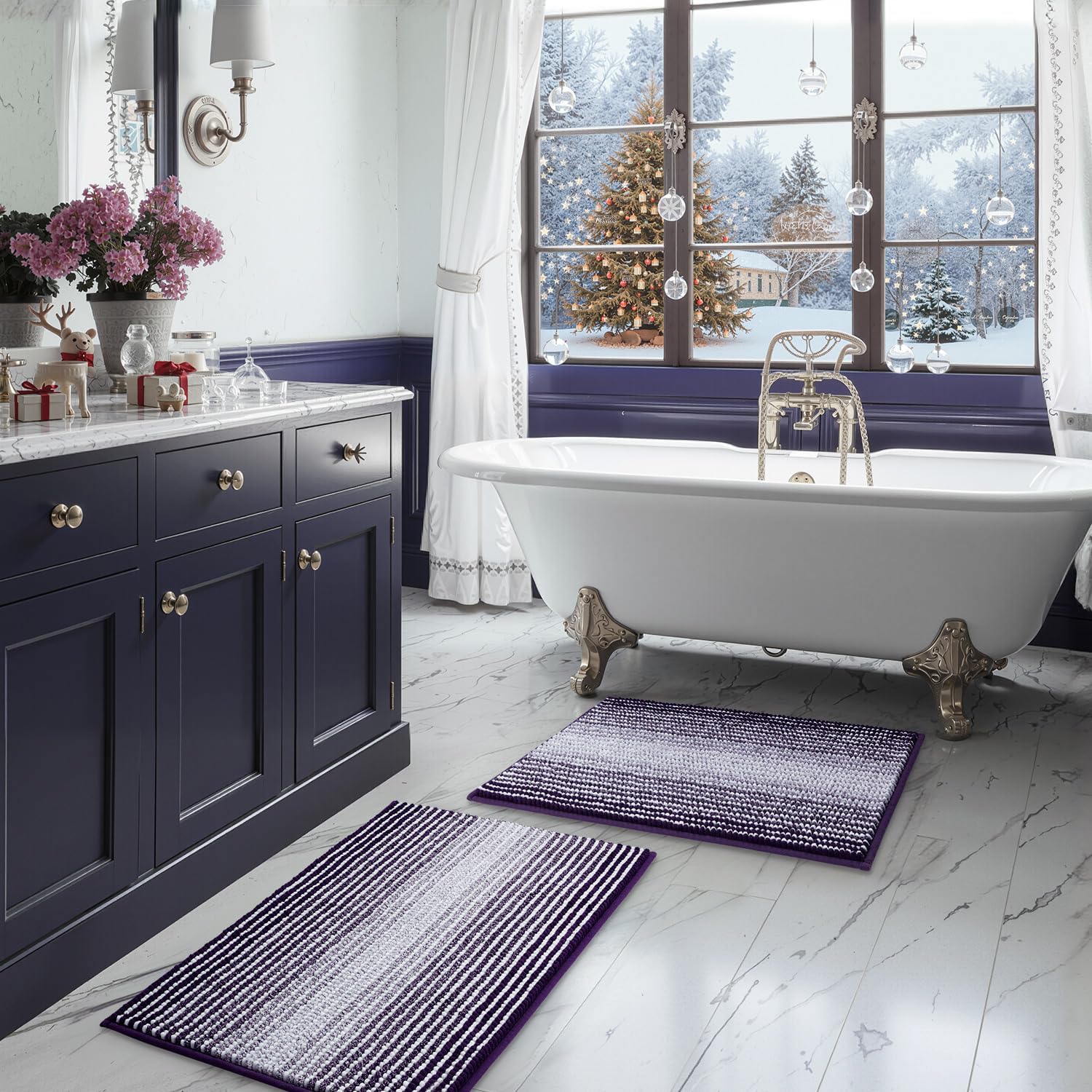 BSICPRO Bathroom Rugs and Mats Sets, 2 Piece Thick Absorbent Chenille Bath Mat Rug Set Non Slip, Soft Shaggy Bath Room Floor Mats for Bathroom, Machine Washable (Sage, 20" x 47" Plus 16" x 24")