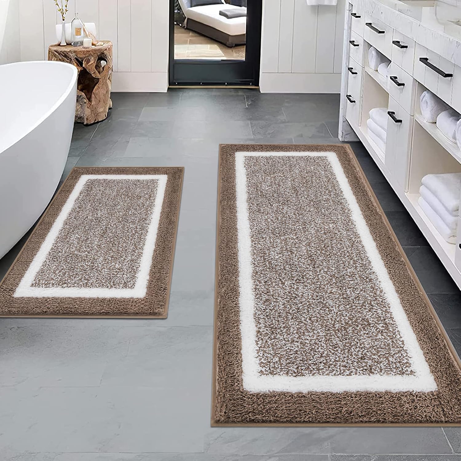 Pauwer Bathroom Rug Mat Set 3 Piece, Microfiber Shaggy Bath Set, Non-Slip Ultra Soft Carpet Mats, Absorbent with U-Shaped Toilet for Bathroom, Tub, Shower, Dark Grey
