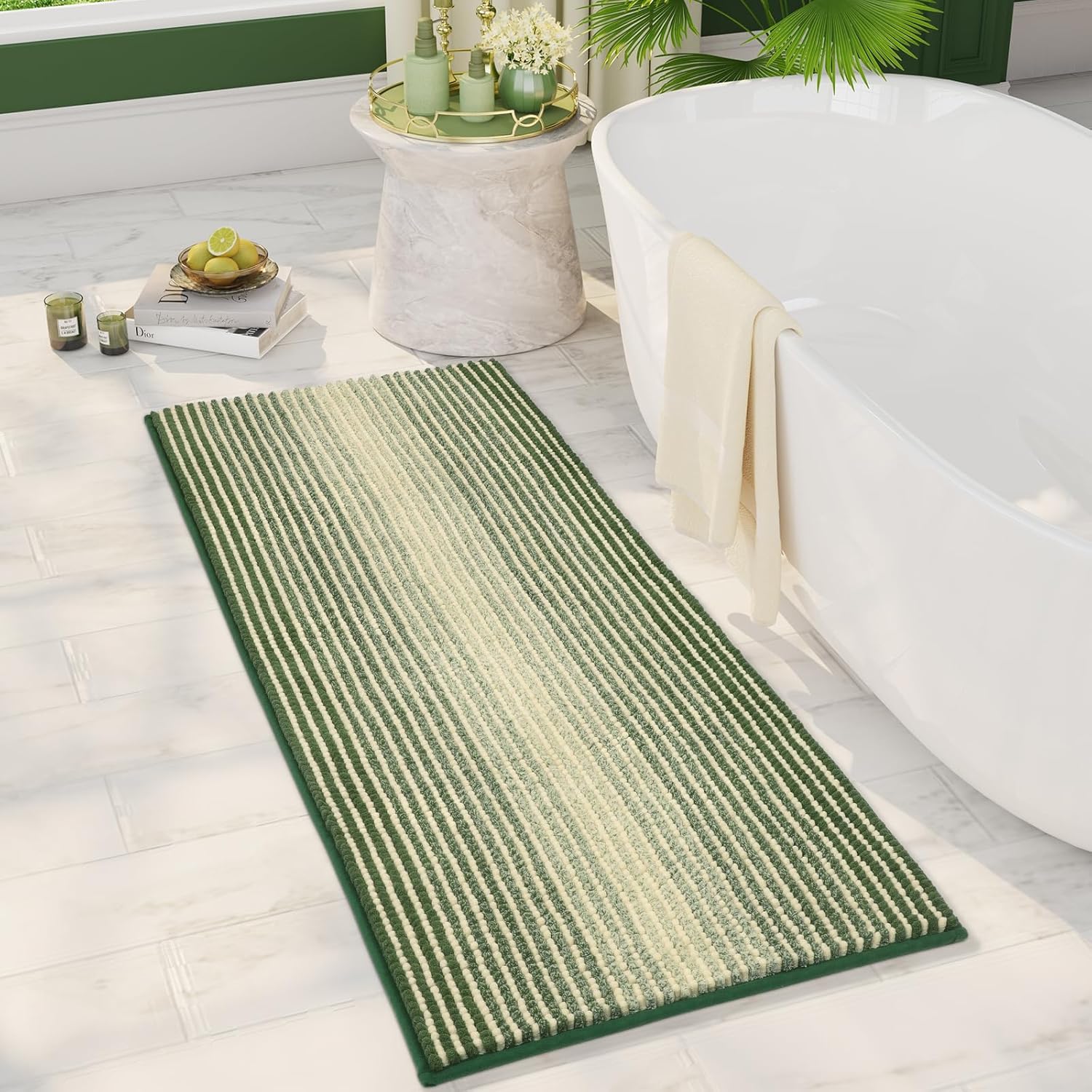 BSICPRO Bathroom Rugs and Mats Sets, 2 Piece Thick Absorbent Chenille Bath Mat Rug Set Non Slip, Soft Shaggy Bath Room Floor Mats for Bathroom, Machine Washable (Sage, 20" x 47" Plus 16" x 24")