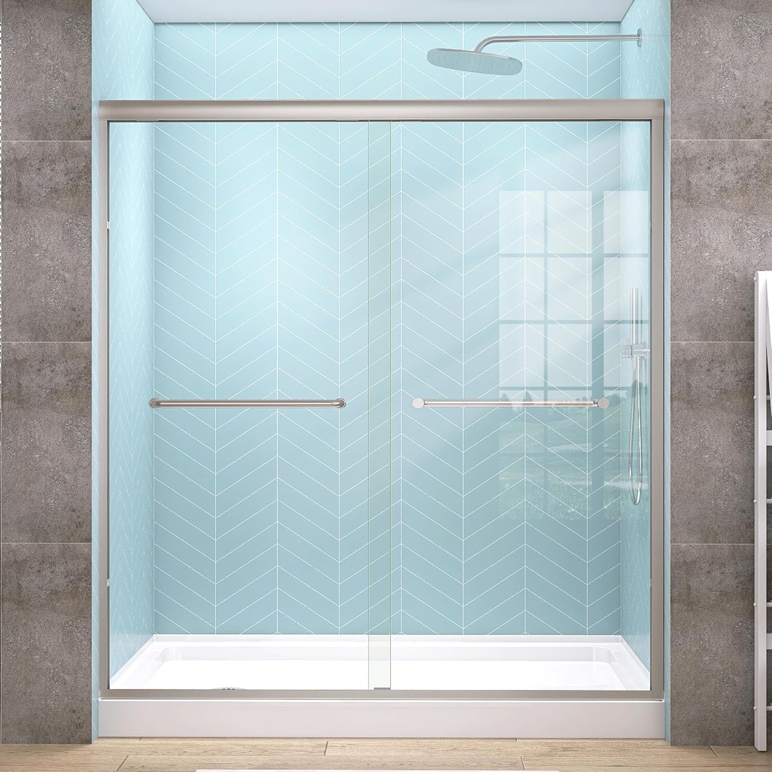 GETPRO Tub Shower Door Sliding 57-60 in. W x 58 in. H Semi-Frameless Bypass Double Sliding Bathroom Glass Tub Door,1/4 inch Clear Tempered Glass Bathtub Door Matte Black