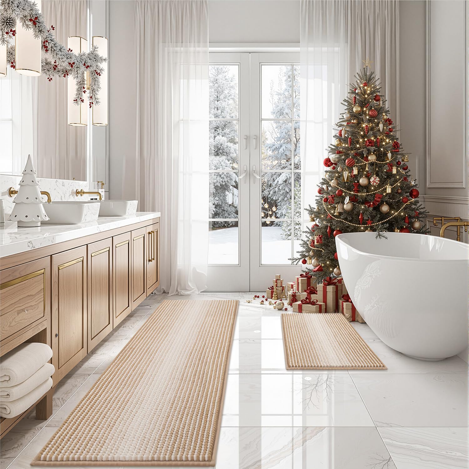 BSICPRO Bathroom Rugs and Mats Sets, 2 Piece Thick Absorbent Chenille Bath Mat Rug Set Non Slip, Soft Shaggy Bath Room Floor Mats for Bathroom, Machine Washable (Sage, 20" x 47" Plus 16" x 24")