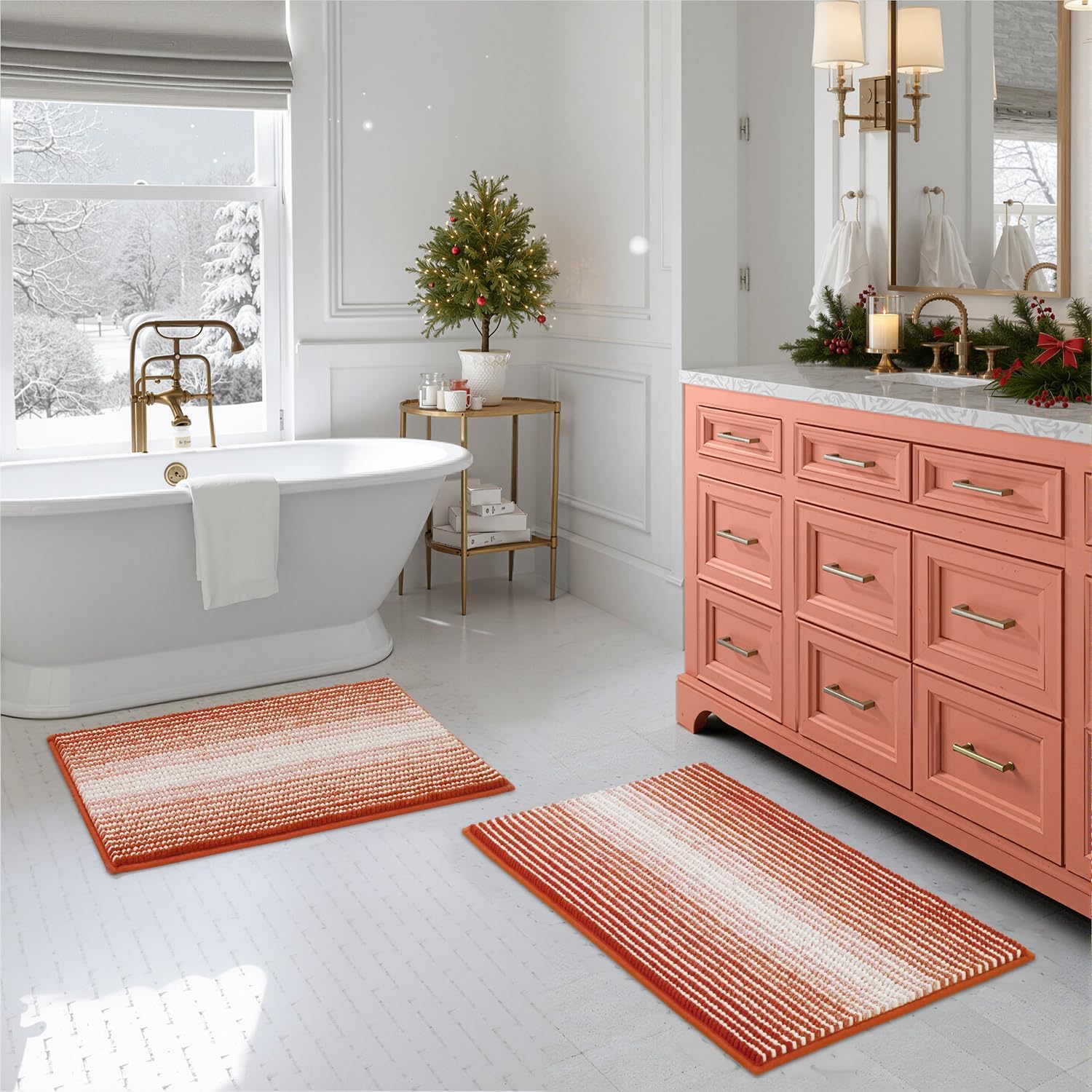 BSICPRO Bathroom Rugs and Mats Sets, 2 Piece Thick Absorbent Chenille Bath Mat Rug Set Non Slip, Soft Shaggy Bath Room Floor Mats for Bathroom, Machine Washable (Sage, 20" x 47" Plus 16" x 24")