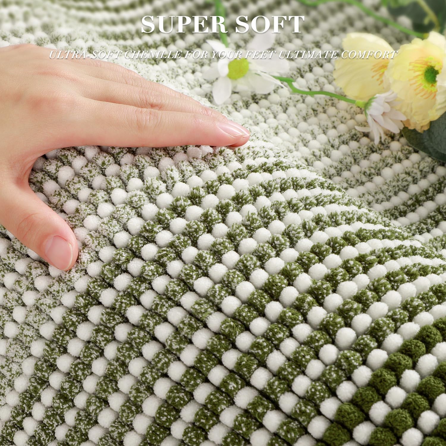 BSICPRO Bathroom Rugs and Mats Sets, 2 Piece Thick Absorbent Chenille Bath Mat Rug Set Non Slip, Soft Shaggy Bath Room Floor Mats for Bathroom, Machine Washable (Sage, 20" x 47" Plus 16" x 24")