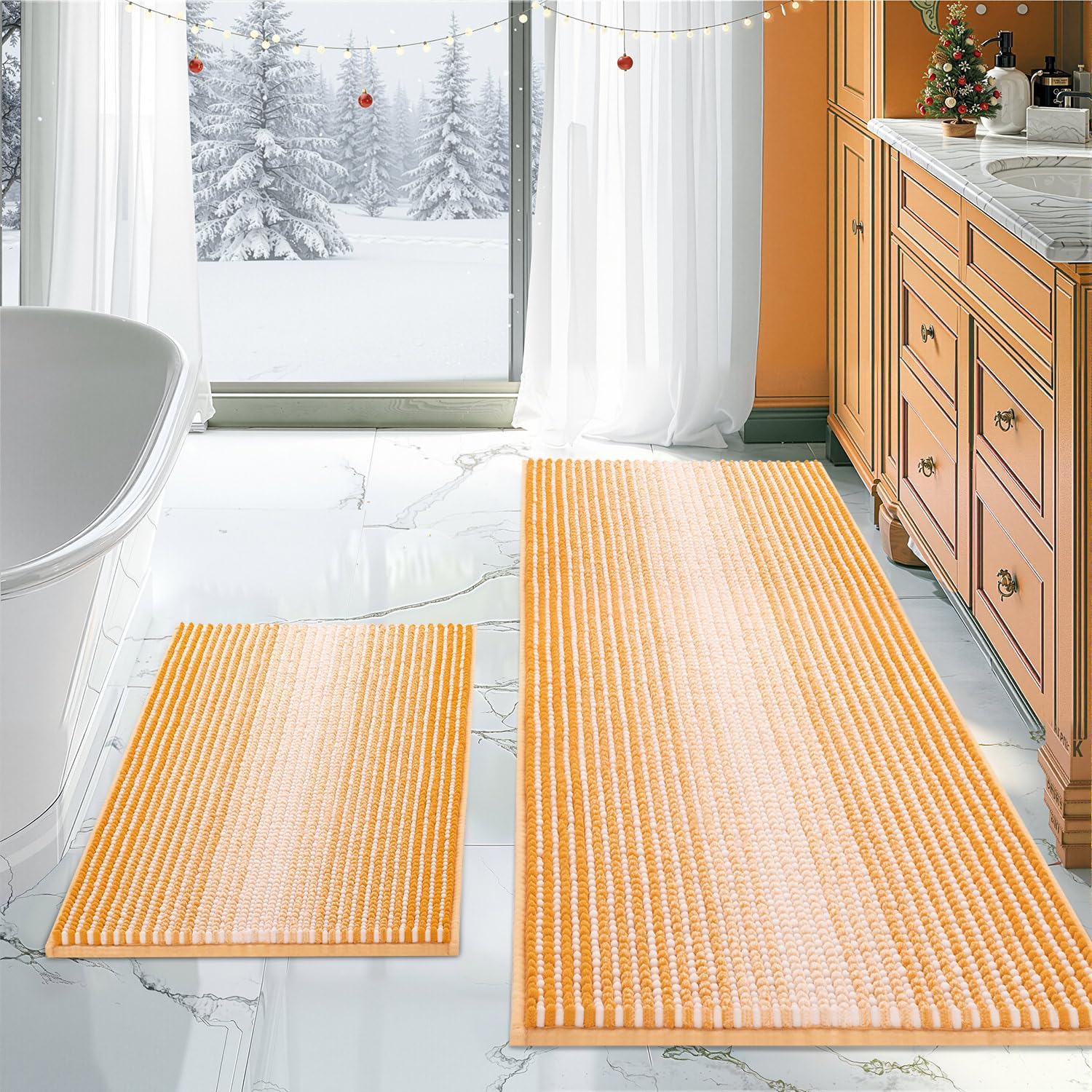 BSICPRO Bathroom Rugs and Mats Sets, 2 Piece Thick Absorbent Chenille Bath Mat Rug Set Non Slip, Soft Shaggy Bath Room Floor Mats for Bathroom, Machine Washable (Sage, 20" x 47" Plus 16" x 24")