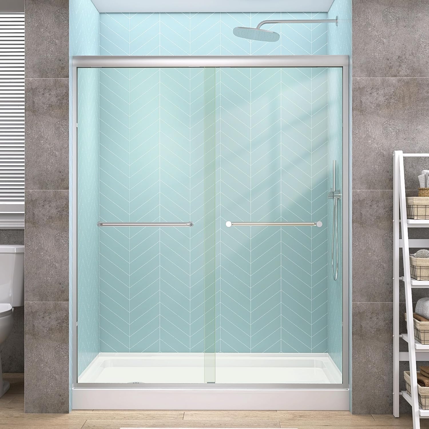 GETPRO Tub Shower Door Sliding 57-60 in. W x 58 in. H Semi-Frameless Bypass Double Sliding Bathroom Glass Tub Door,1/4 inch Clear Tempered Glass Bathtub Door Matte Black