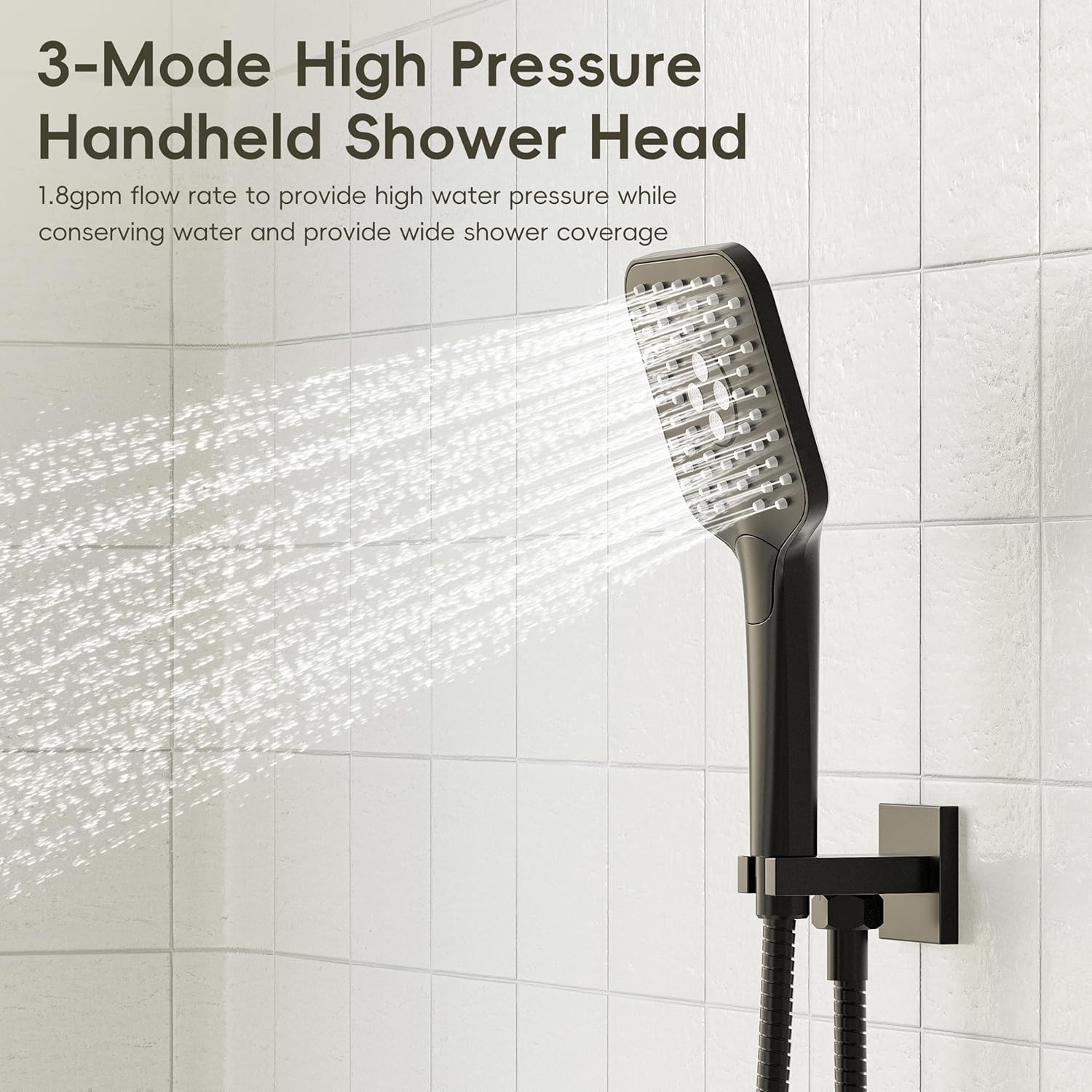 Gabrylly Shower System with Tub Spout, Wall Mounted Tub Shower Faucet Set for Bathroom with High Pressure 10" Rain Shower head and 3-Setting Handheld Shower Head Set, Matte Black