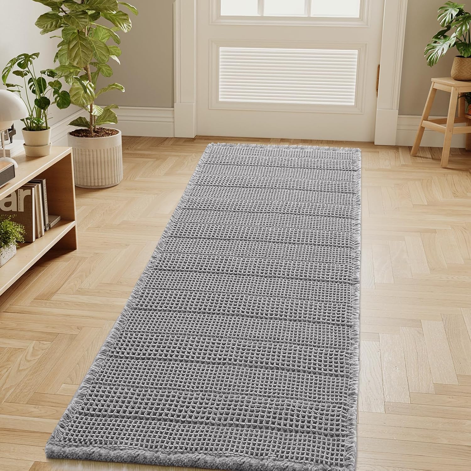 H.VERSAILTEX Waffle Bath Mat Super Absorbent Bathroom Mats Non Slip Bath Rugs for Bathroom Floor Machine Washable Ultra Soft Bathroom Rugs for Beside Tub, (32 x 20 Plus 24 x 60 - Inches, Irish Cream)