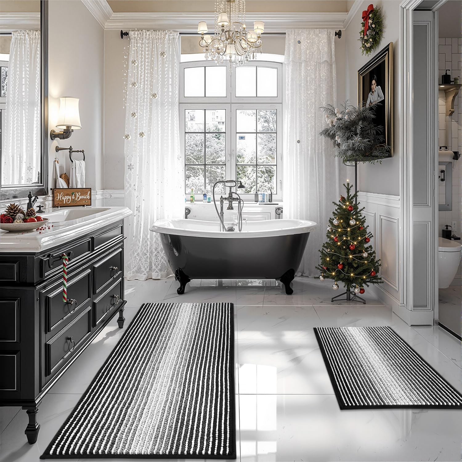 BSICPRO Bathroom Rugs and Mats Sets, 2 Piece Thick Absorbent Chenille Bath Mat Rug Set Non Slip, Soft Shaggy Bath Room Floor Mats for Bathroom, Machine Washable (Sage, 20" x 47" Plus 16" x 24")