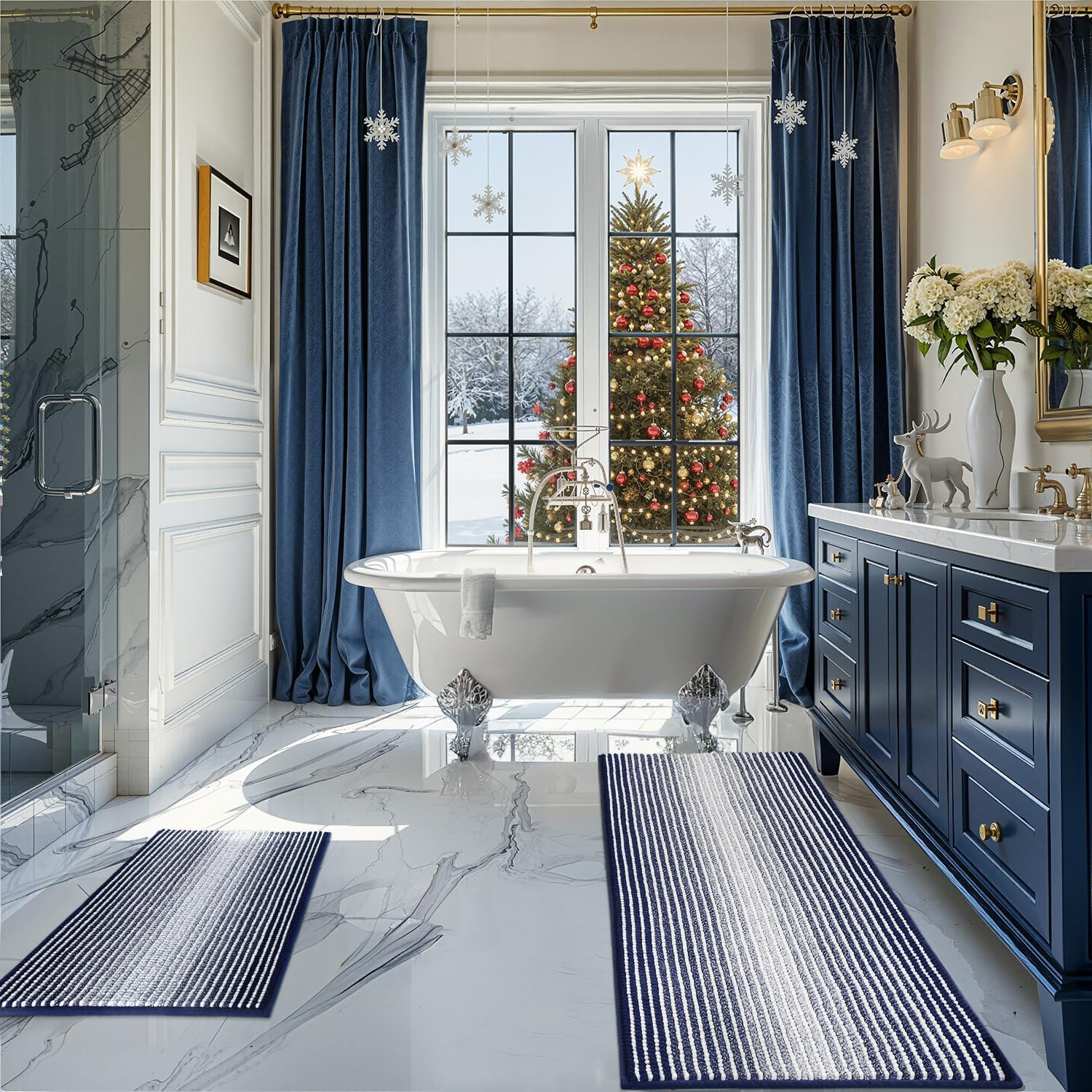 BSICPRO Bathroom Rugs and Mats Sets, 2 Piece Thick Absorbent Chenille Bath Mat Rug Set Non Slip, Soft Shaggy Bath Room Floor Mats for Bathroom, Machine Washable (Sage, 20" x 47" Plus 16" x 24")