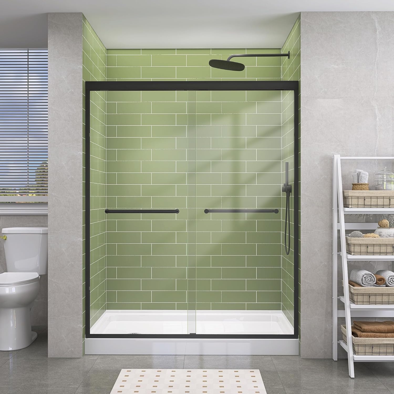 GETPRO Tub Shower Door Sliding 57-60 in. W x 58 in. H Semi-Frameless Bypass Double Sliding Bathroom Glass Tub Door,1/4 inch Clear Tempered Glass Bathtub Door Matte Black