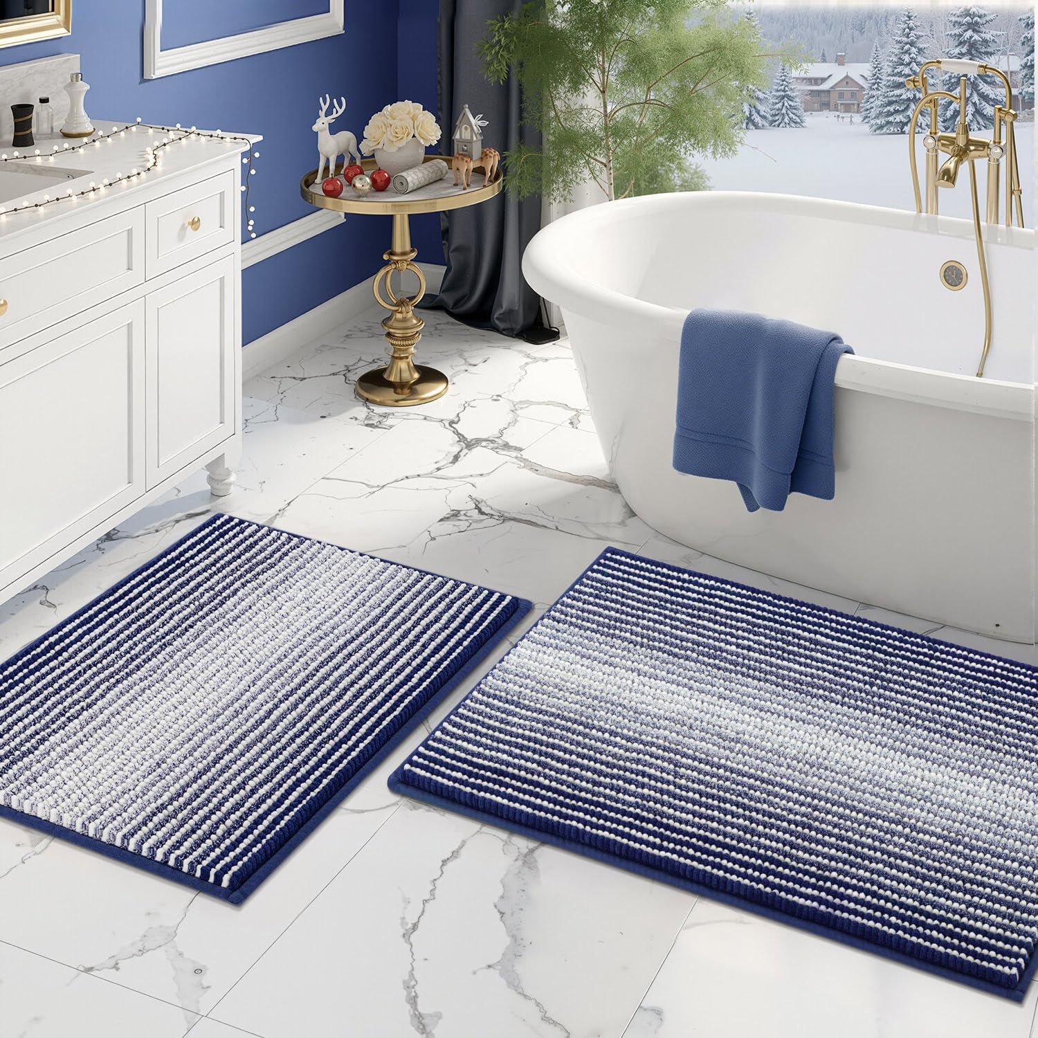 BSICPRO Bathroom Rugs and Mats Sets, 2 Piece Thick Absorbent Chenille Bath Mat Rug Set Non Slip, Soft Shaggy Bath Room Floor Mats for Bathroom, Machine Washable (Sage, 20" x 47" Plus 16" x 24")