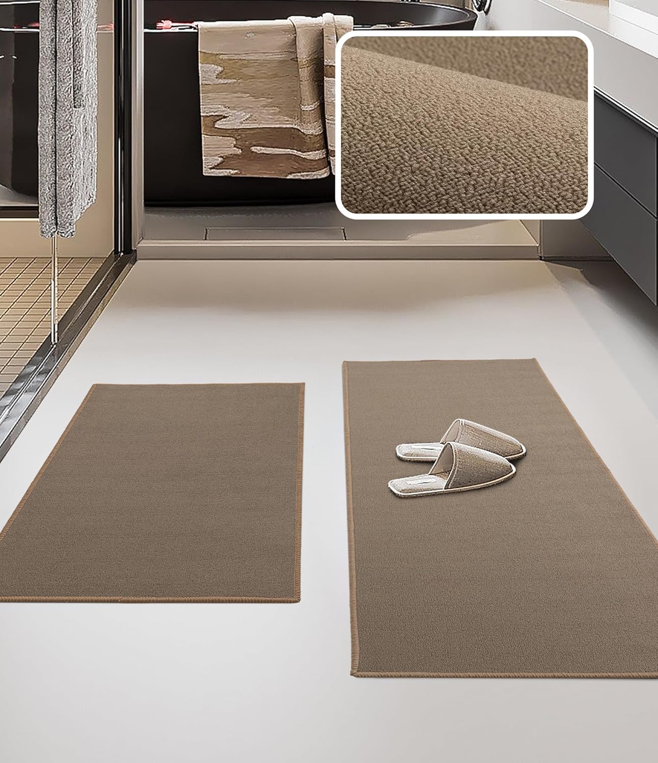 YIHOUSE Bathroom Rug Sets 2 Piece, Ultra Thin Bath Mat Fit Under Door, Quick Dry Absorbent Bath Mat for Bathroom Non Slip Machine Washable Floor Mat (Black, 2 Piece)