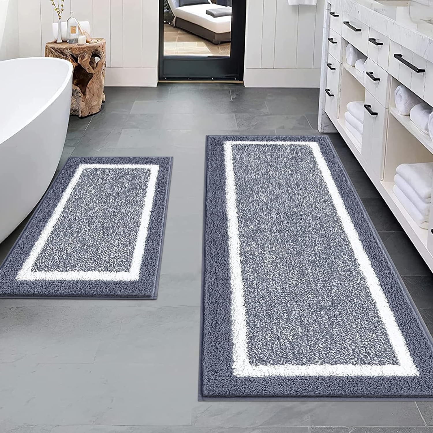 Pauwer Bathroom Rug Mat Set 3 Piece, Microfiber Shaggy Bath Set, Non-Slip Ultra Soft Carpet Mats, Absorbent with U-Shaped Toilet for Bathroom, Tub, Shower, Dark Grey