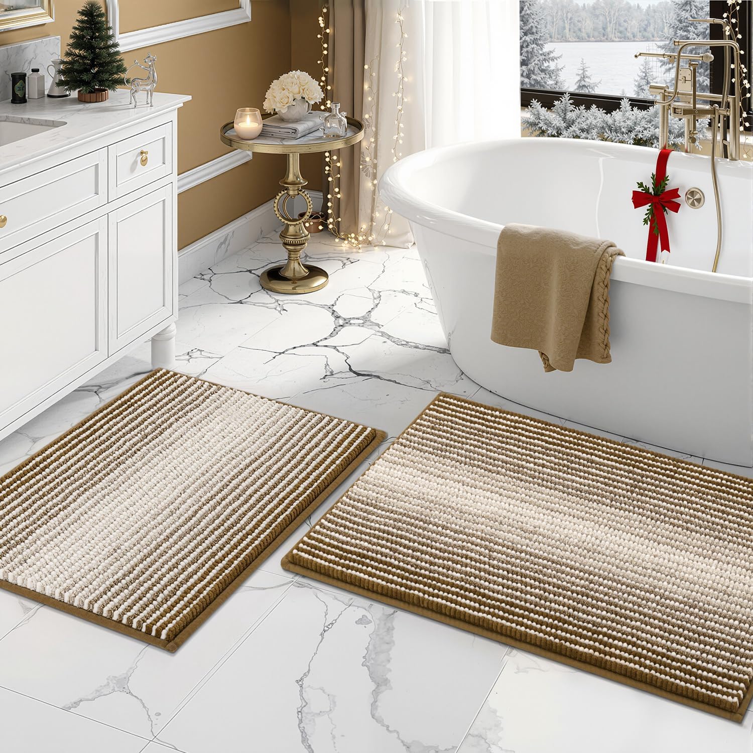BSICPRO Bathroom Rugs and Mats Sets, 2 Piece Thick Absorbent Chenille Bath Mat Rug Set Non Slip, Soft Shaggy Bath Room Floor Mats for Bathroom, Machine Washable (Sage, 20" x 47" Plus 16" x 24")