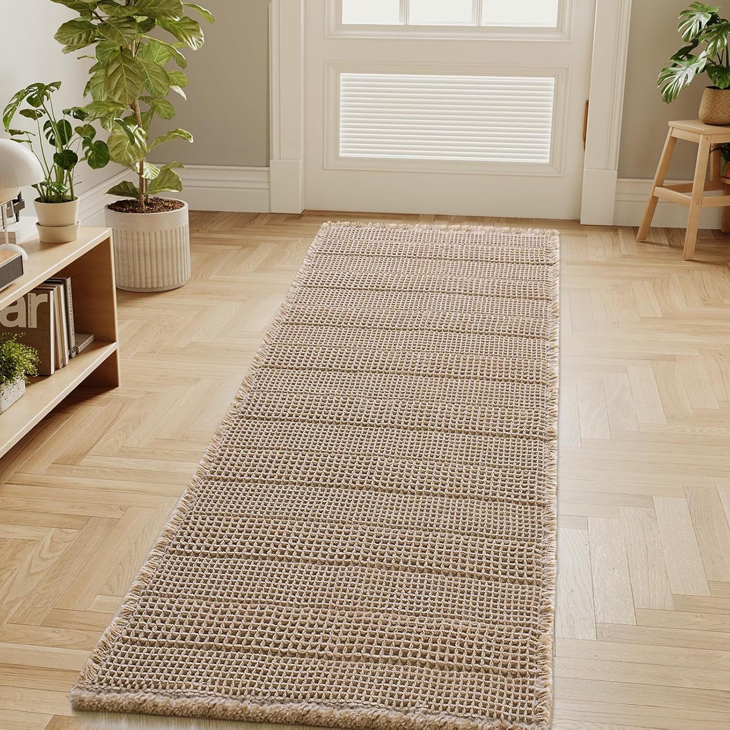 H.VERSAILTEX Waffle Bath Mat Super Absorbent Bathroom Mats Non Slip Bath Rugs for Bathroom Floor Machine Washable Ultra Soft Bathroom Rugs for Beside Tub, (32 x 20 Plus 24 x 60 - Inches, Irish Cream)