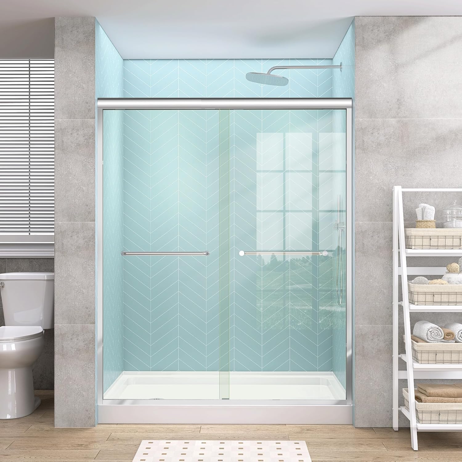 GETPRO Tub Shower Door Sliding 57-60 in. W x 58 in. H Semi-Frameless Bypass Double Sliding Bathroom Glass Tub Door,1/4 inch Clear Tempered Glass Bathtub Door Matte Black